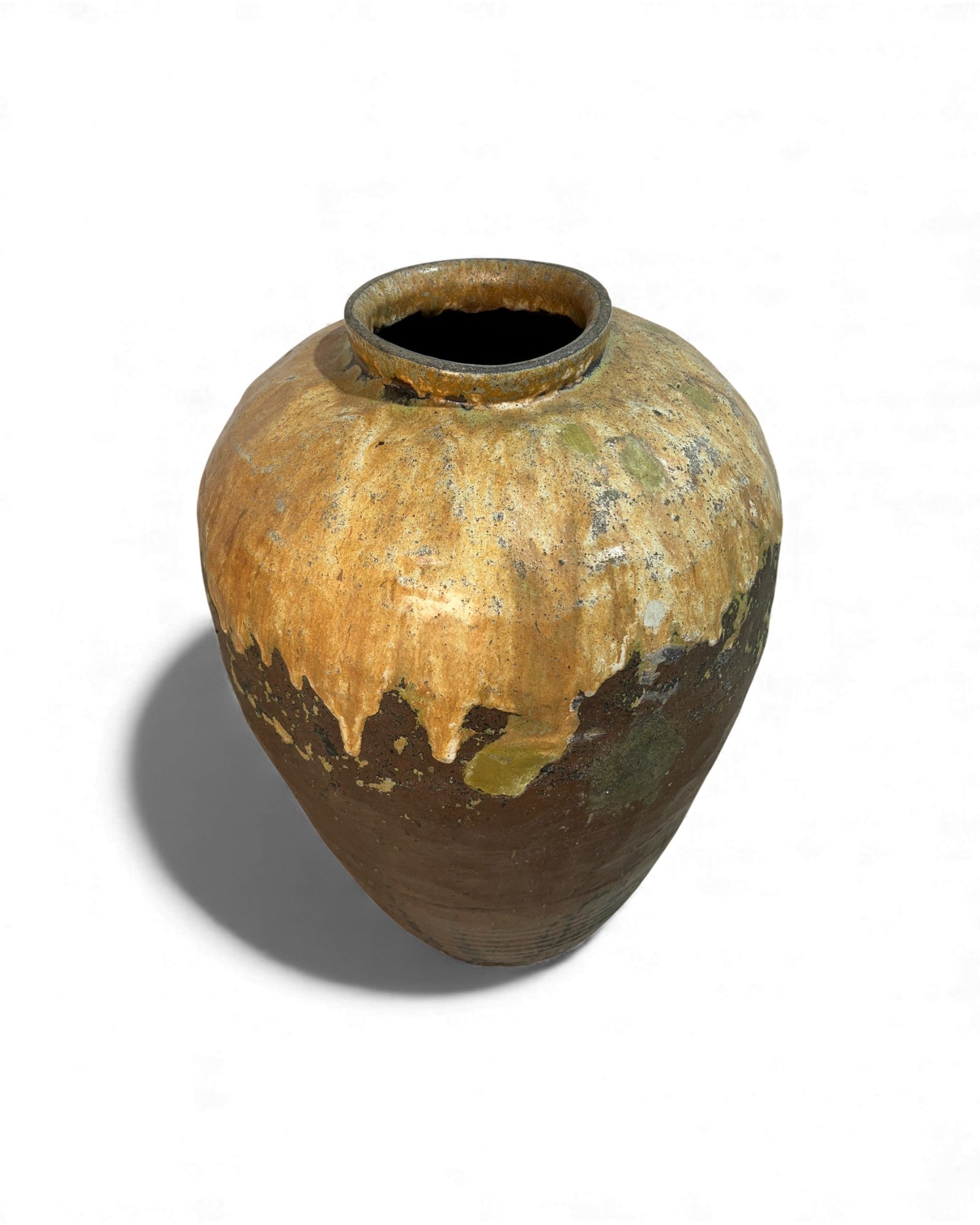 Chinese Glazed Wine Storage Jar (Maroon & Mustard Drip Glaze) - Surround Living - 5