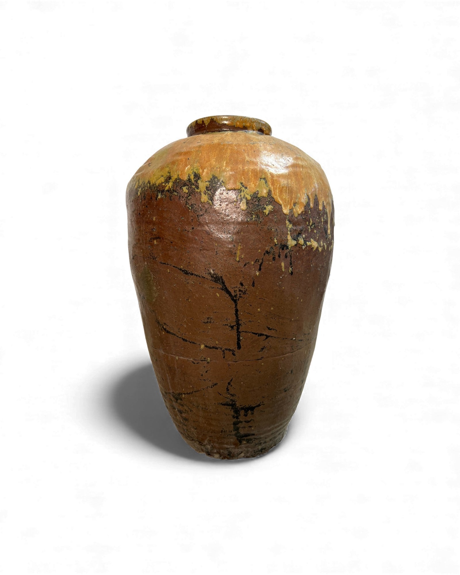 Chinese Glazed Wine Storage Jar (Maroon & Mustard Drip Glaze) - Surround Living - 9