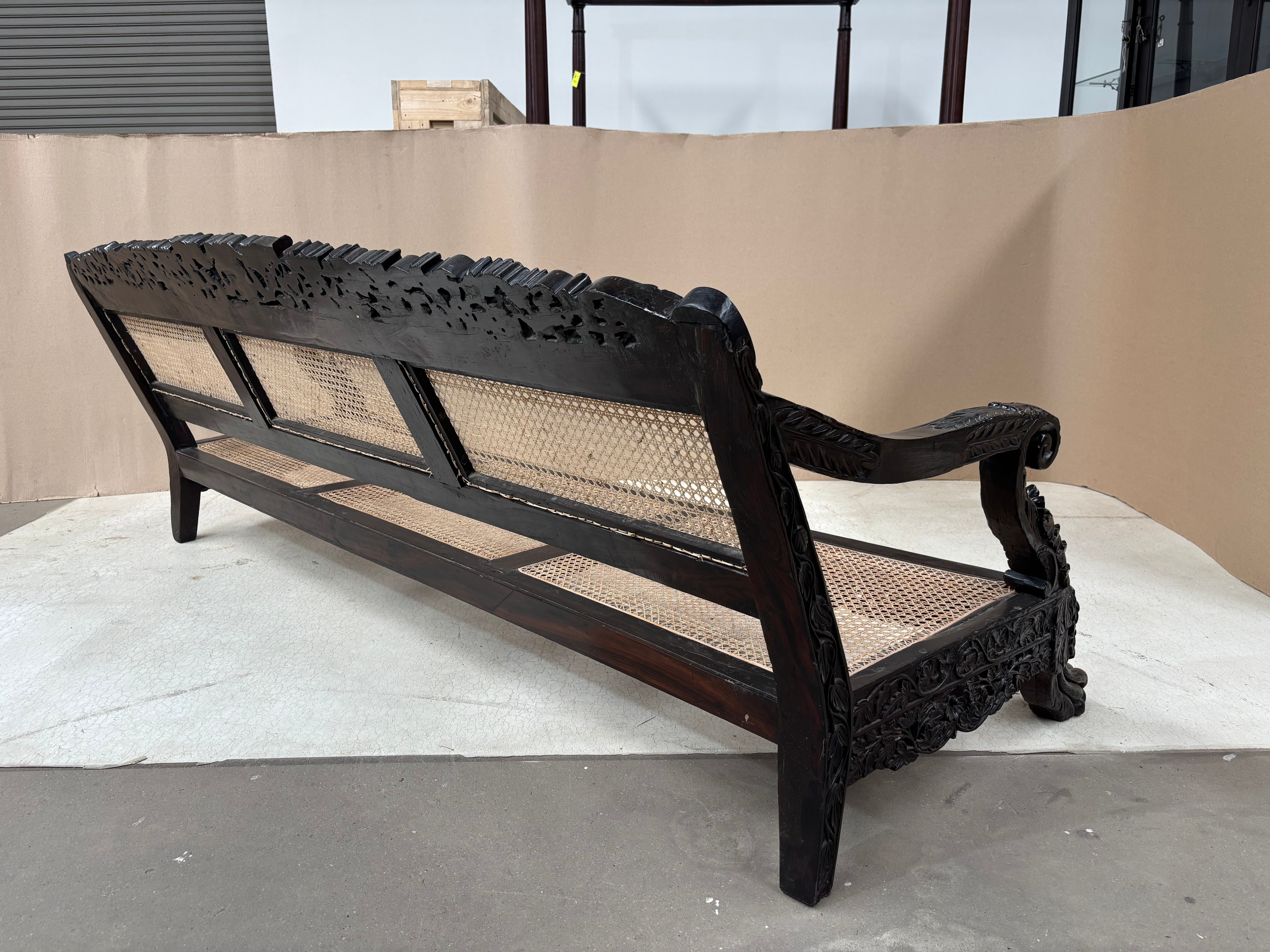 Anglo-Indian Colonial Style Rosewood & Cane Long Bench