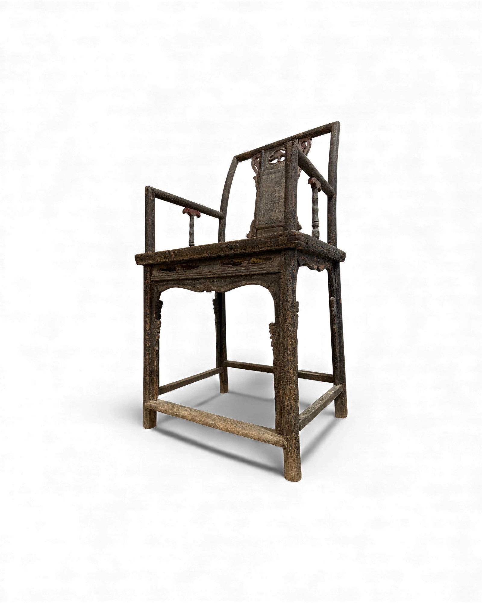 Chinese Elm Armchair with Carved Backrest & New Rattan Seat - Surround Living - 37