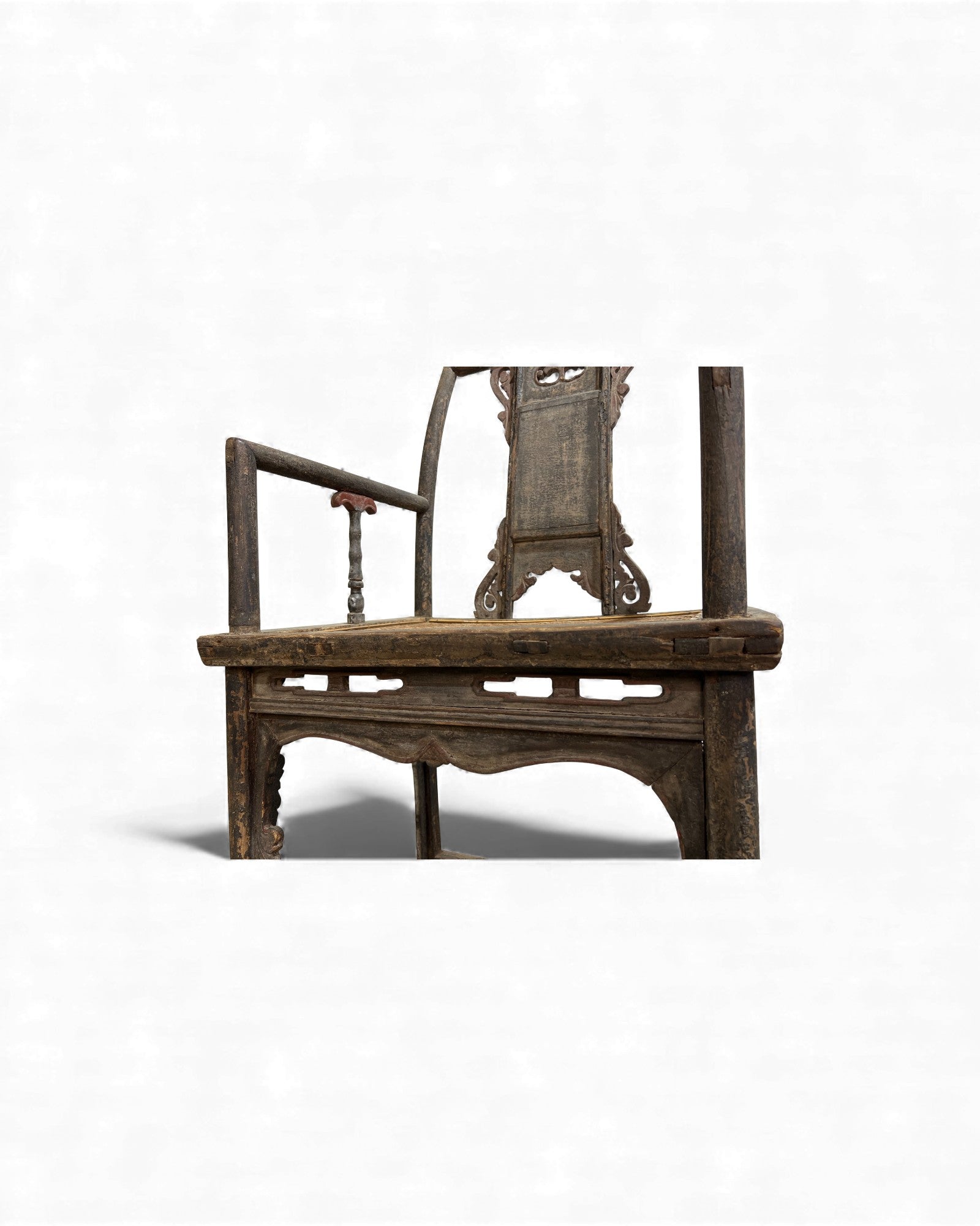Chinese Elm Armchair with Carved Backrest & New Rattan Seat - Surround Living - 26