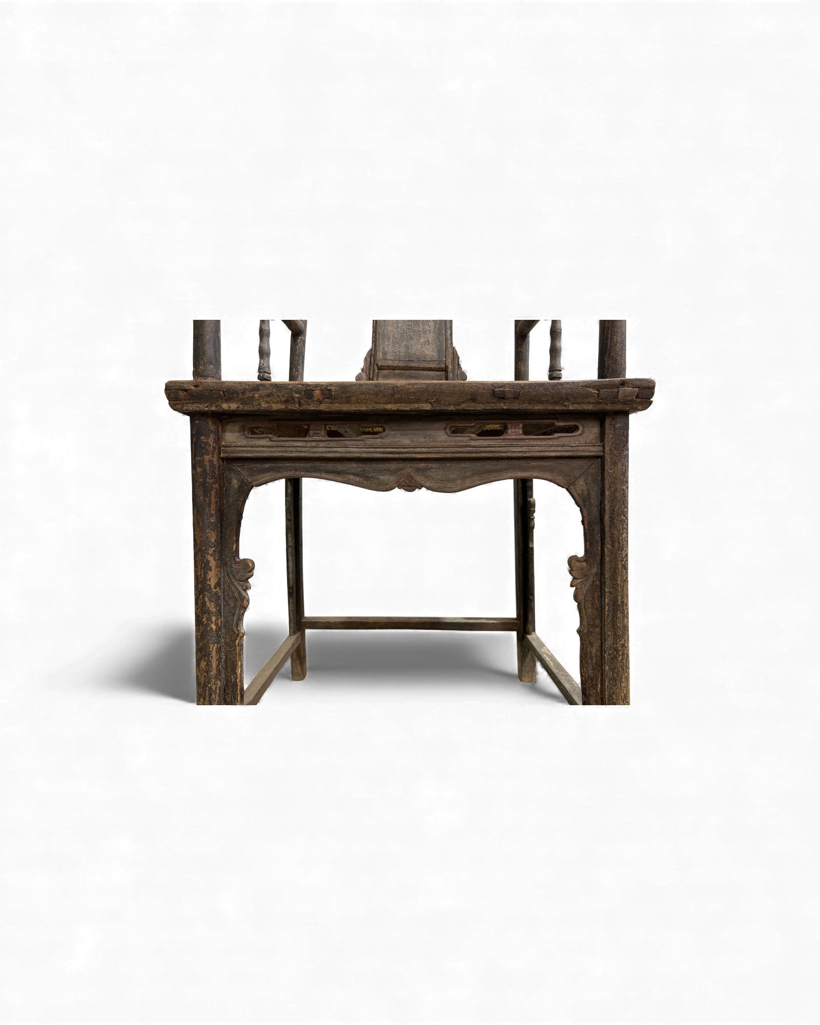 Chinese Elm Armchair with Carved Backrest & New Rattan Seat - Surround Living - 12