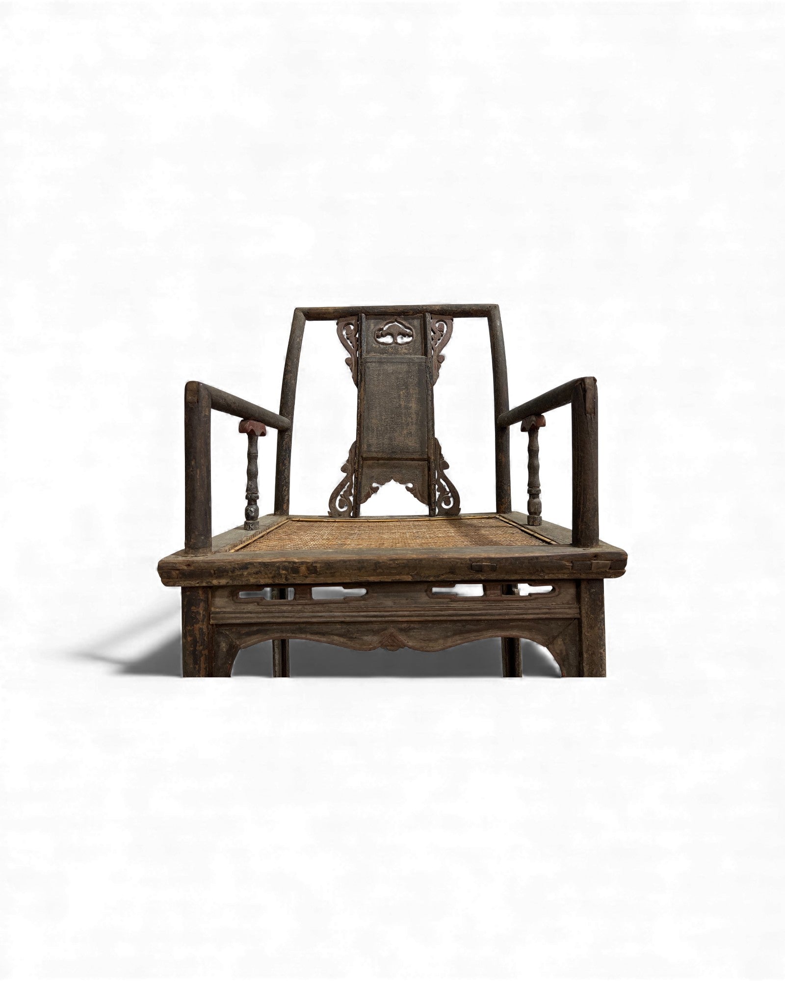 Chinese Elm Armchair with Carved Backrest & New Rattan Seat - Surround Living - 10