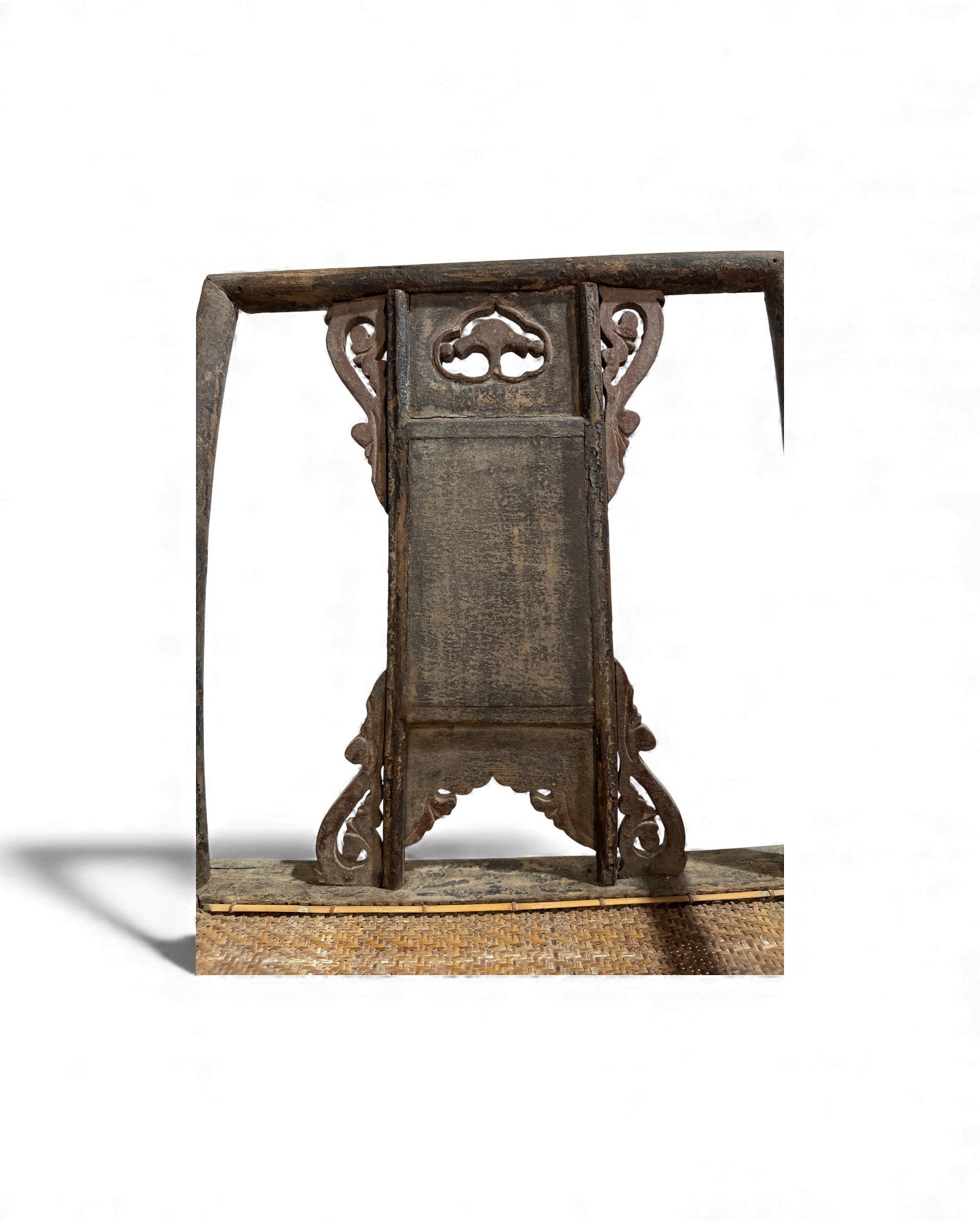 Chinese Elm Armchair with Carved Backrest & New Rattan Seat - Surround Living - 24