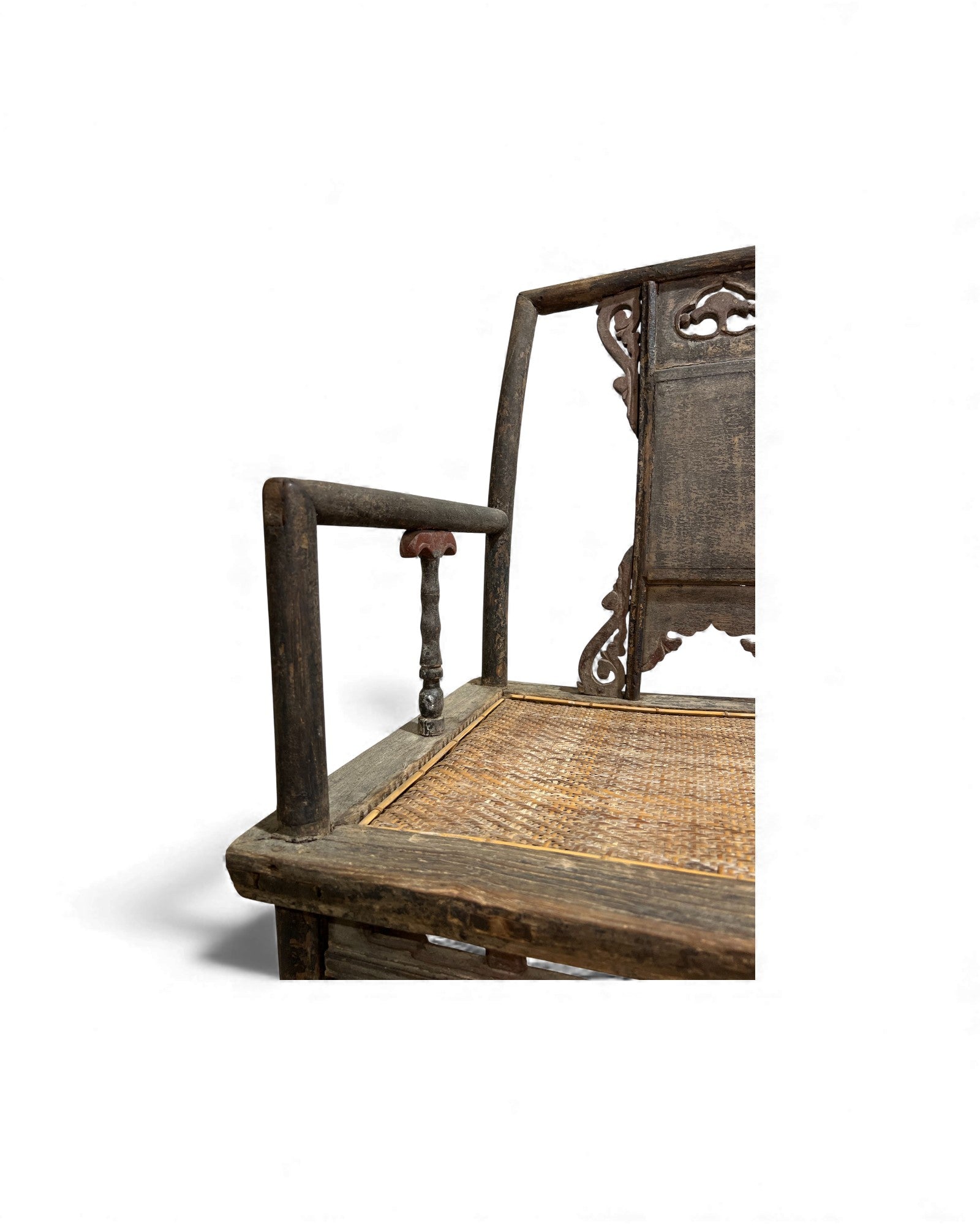 Chinese Elm Armchair with Carved Backrest & New Rattan Seat - Surround Living - 18