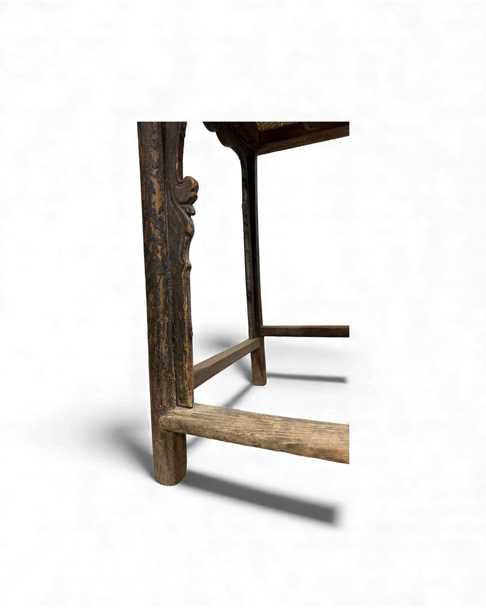 Chinese Elm Armchair with Carved Backrest & New Rattan Seat - Surround Living - 36