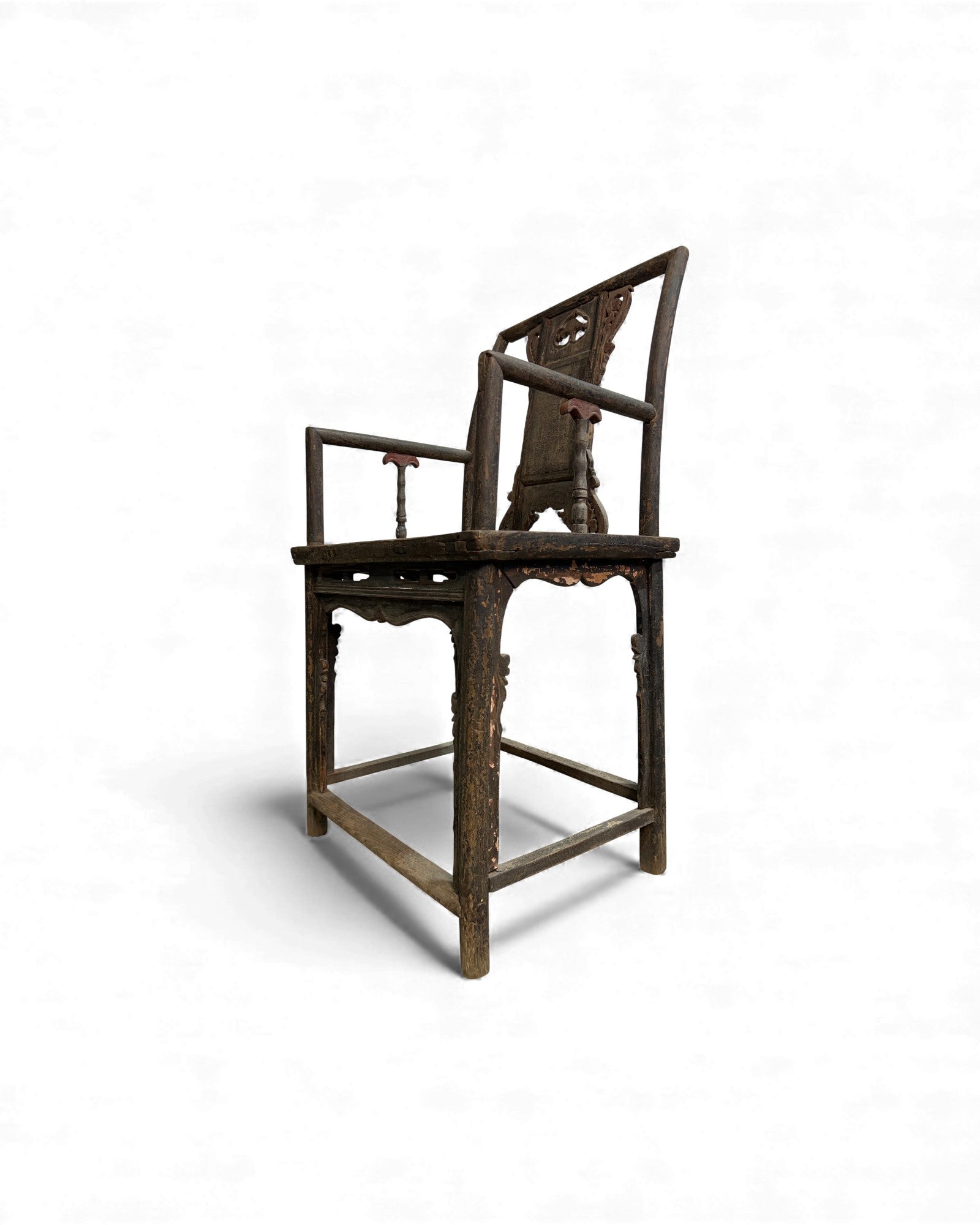 Chinese Elm Armchair with Carved Backrest & New Rattan Seat - Surround Living - 19