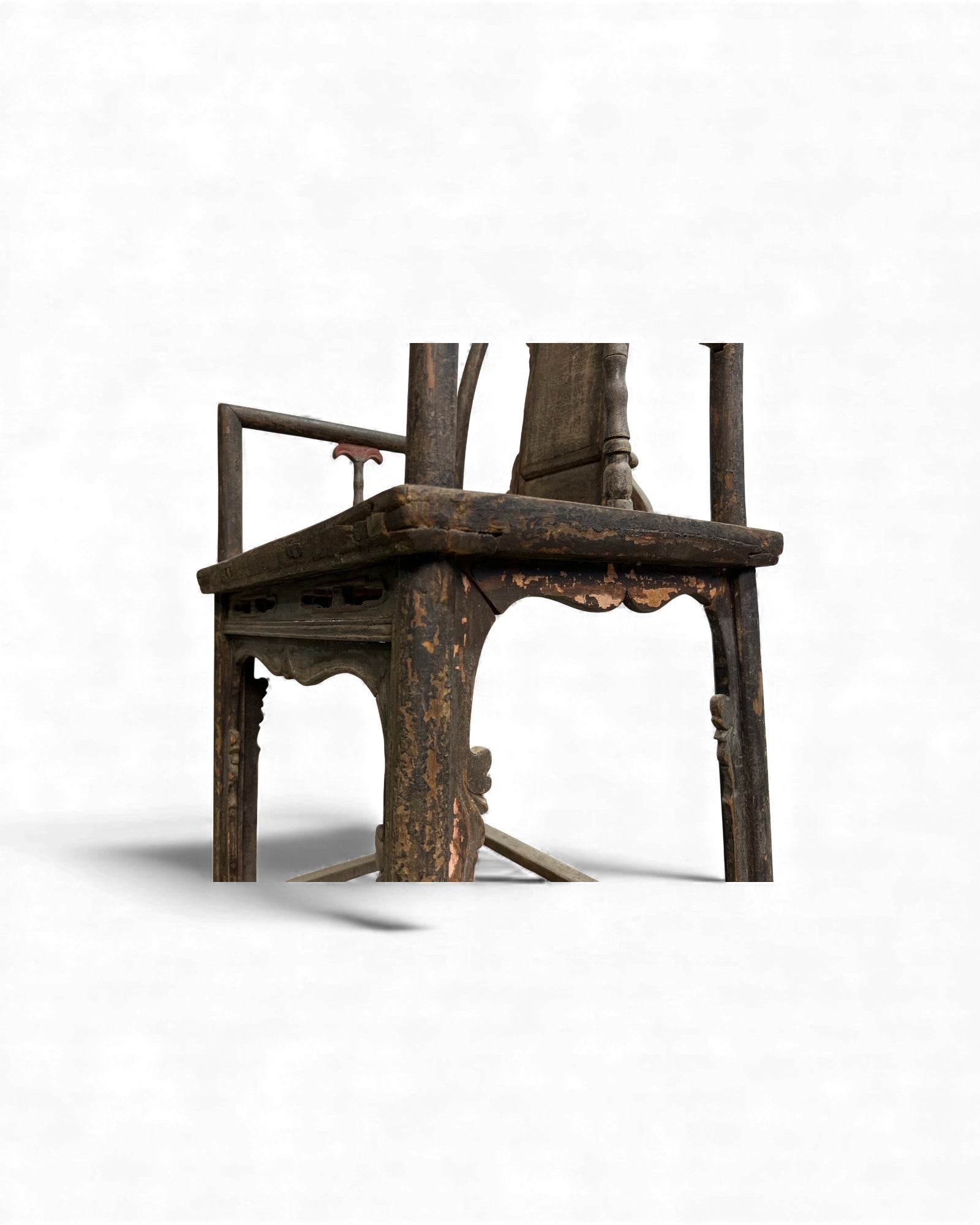 Chinese Elm Armchair with Carved Backrest & New Rattan Seat - Surround Living - 35