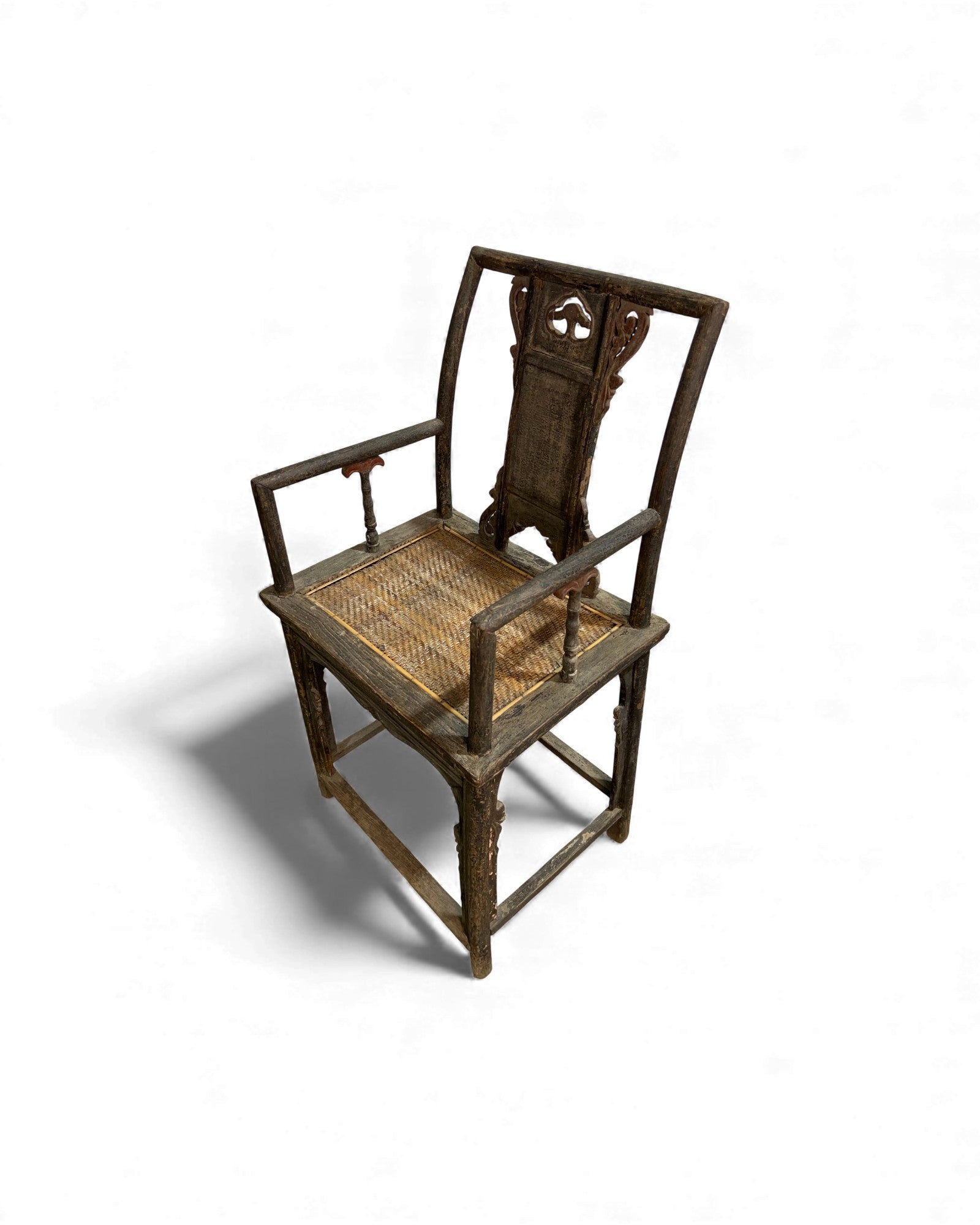 Chinese Elm Armchair with Carved Backrest & New Rattan Seat - Surround Living - 30