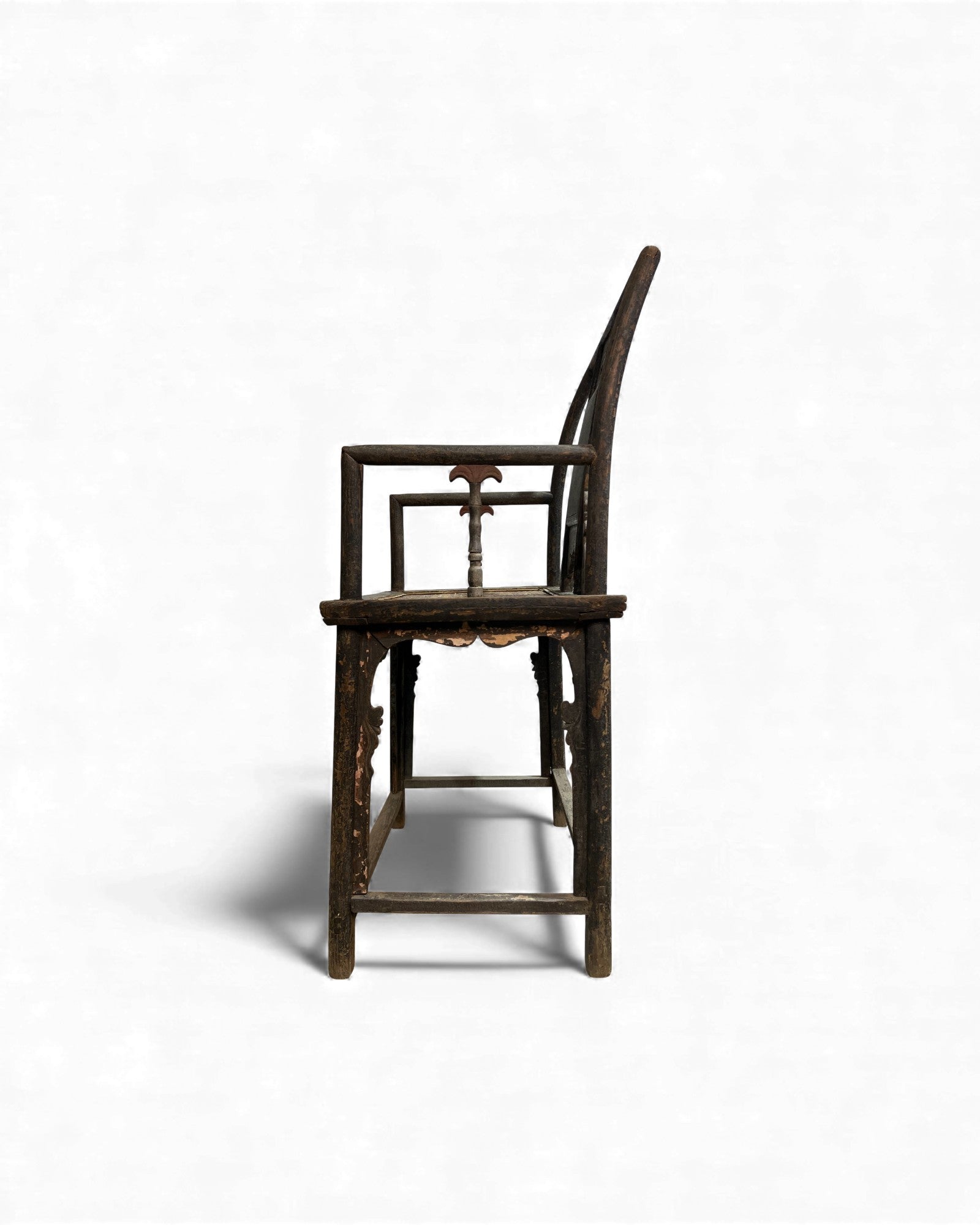 Chinese Elm Armchair with Carved Backrest & New Rattan Seat - Surround Living - 21