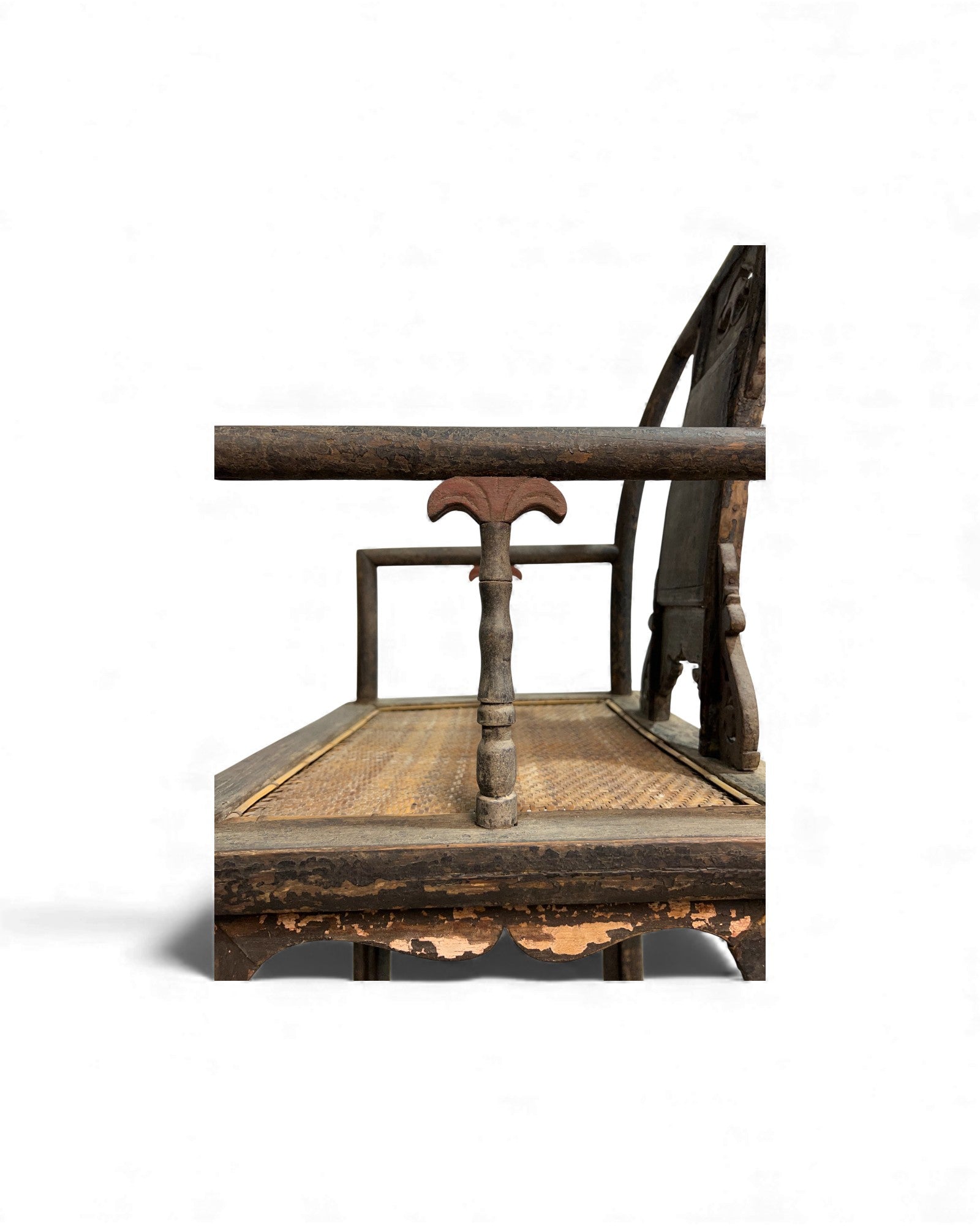 Chinese Elm Armchair with Carved Backrest & New Rattan Seat - Surround Living - 39