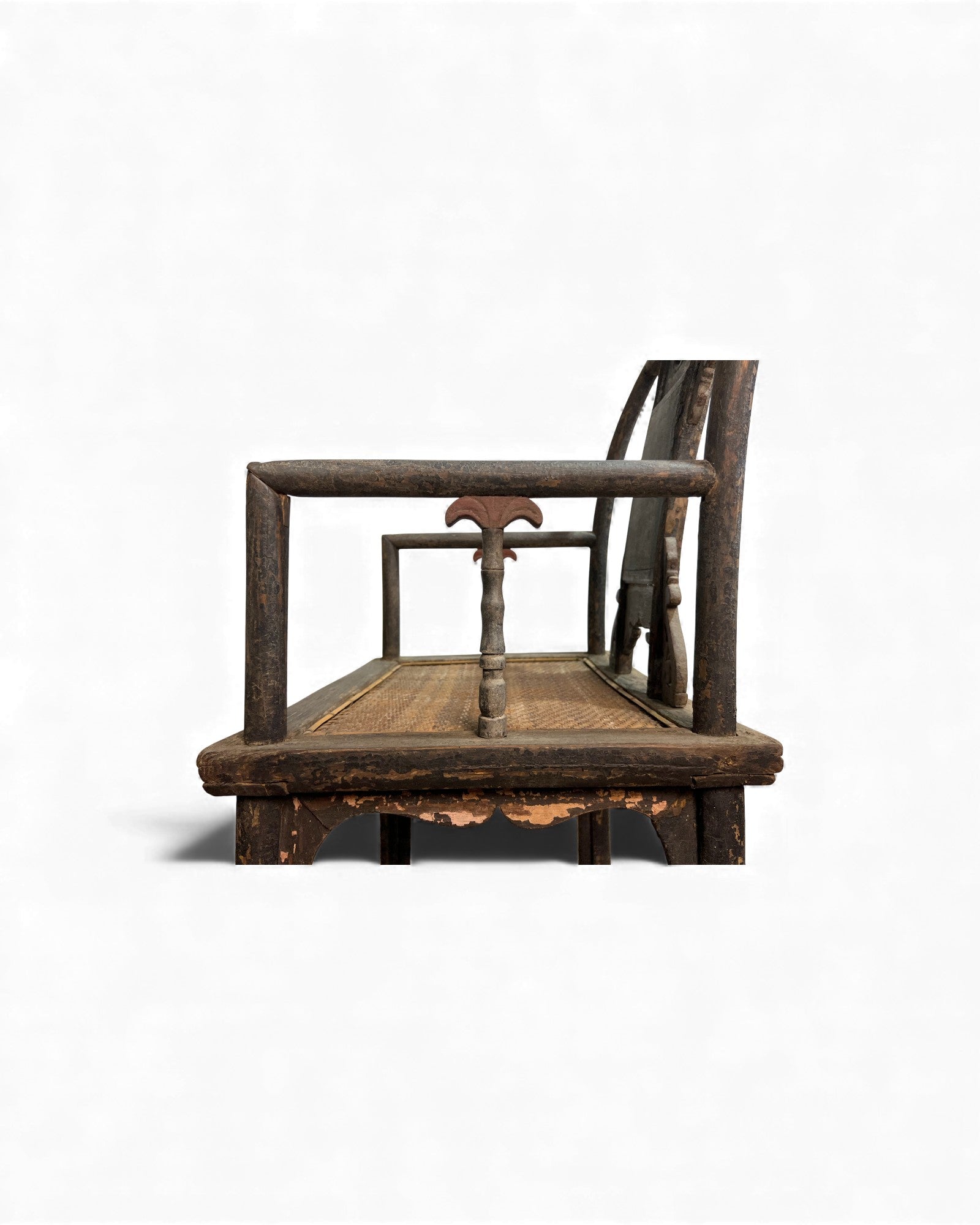 Chinese Elm Armchair with Carved Backrest & New Rattan Seat - Surround Living - 14