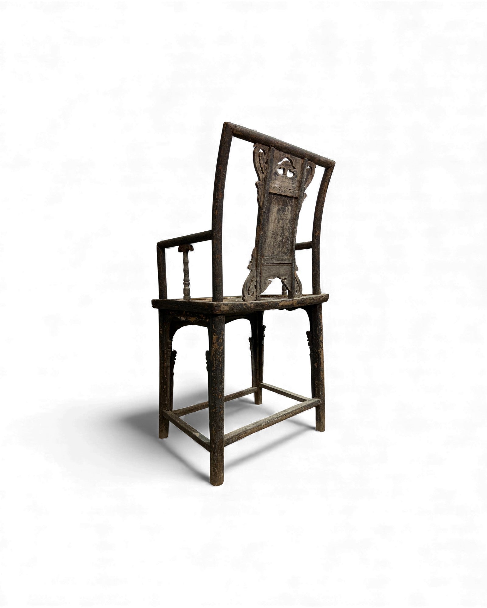 Chinese Elm Armchair with Carved Backrest & New Rattan Seat - Surround Living - 29