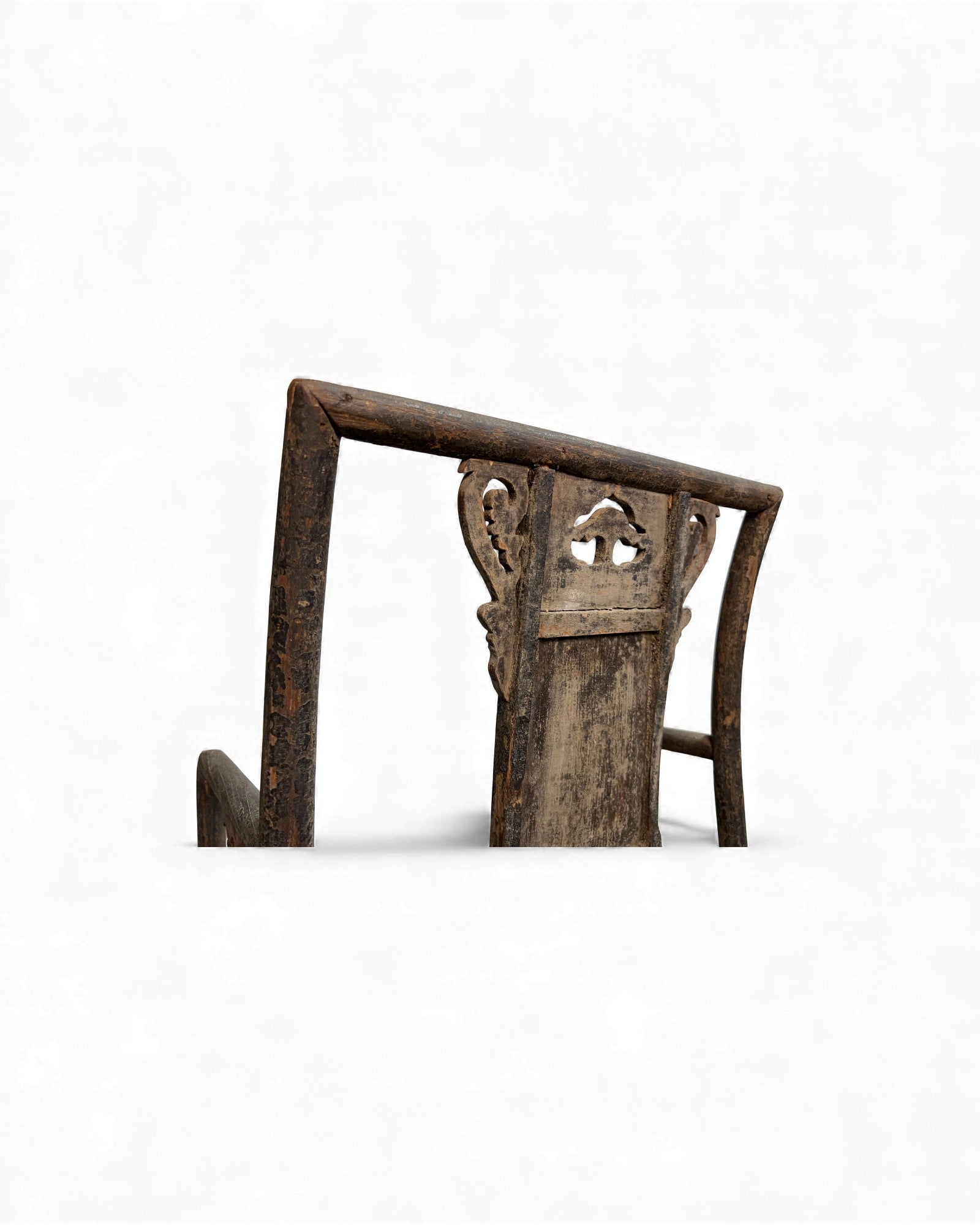 Chinese Elm Armchair with Carved Backrest & New Rattan Seat - Surround Living - 32