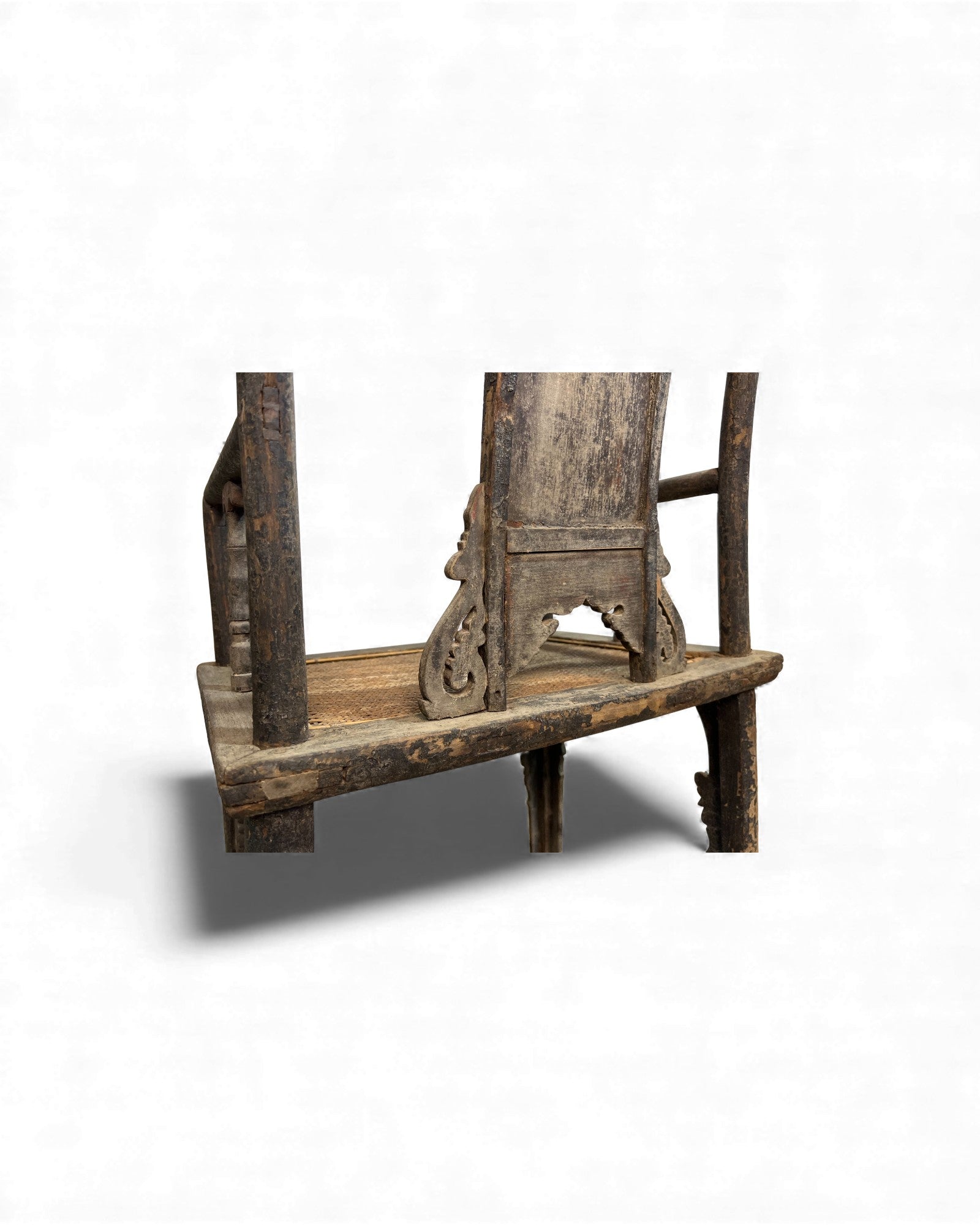 Chinese Elm Armchair with Carved Backrest & New Rattan Seat - Surround Living - 6