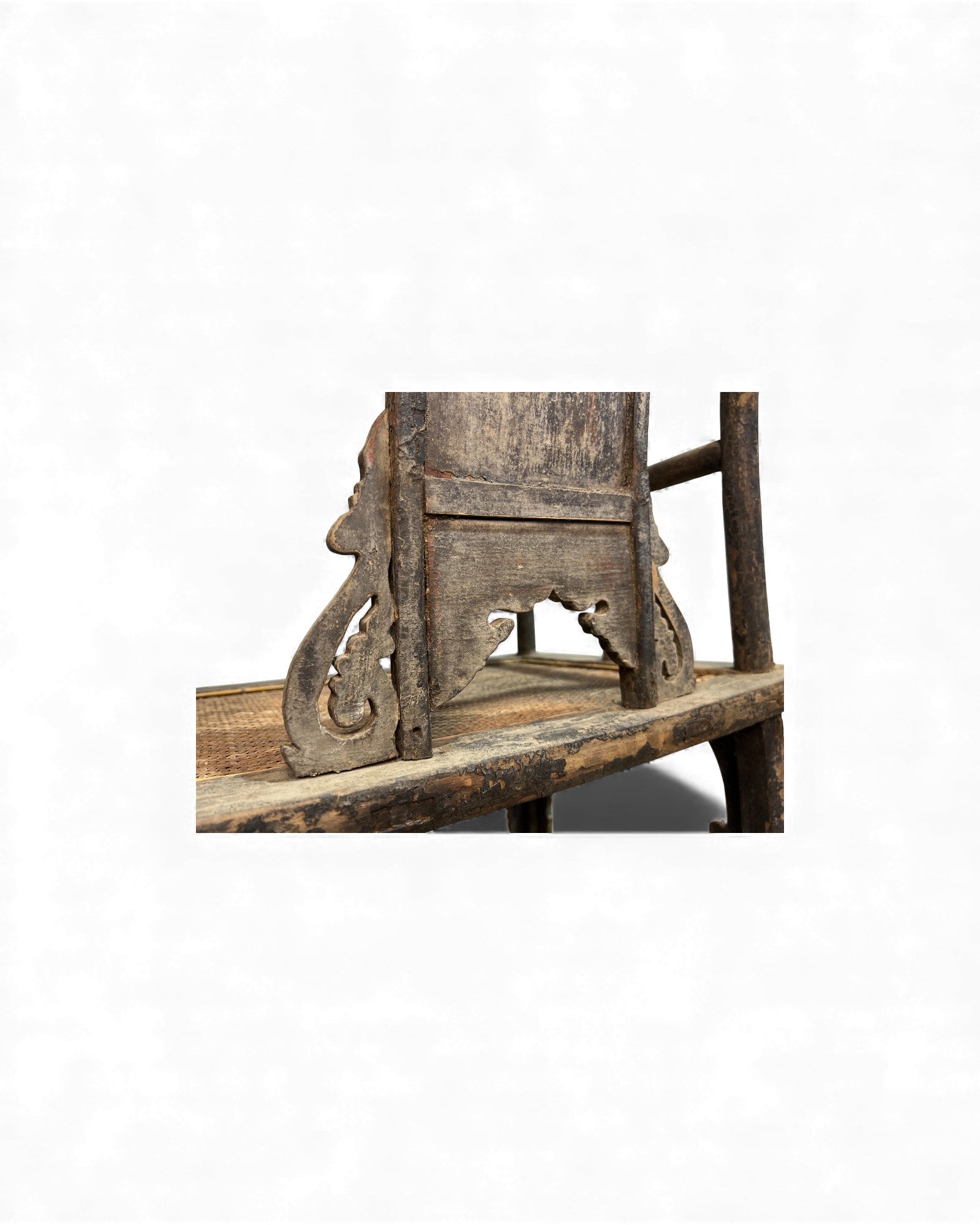 Chinese Elm Armchair with Carved Backrest & New Rattan Seat - Surround Living - 3