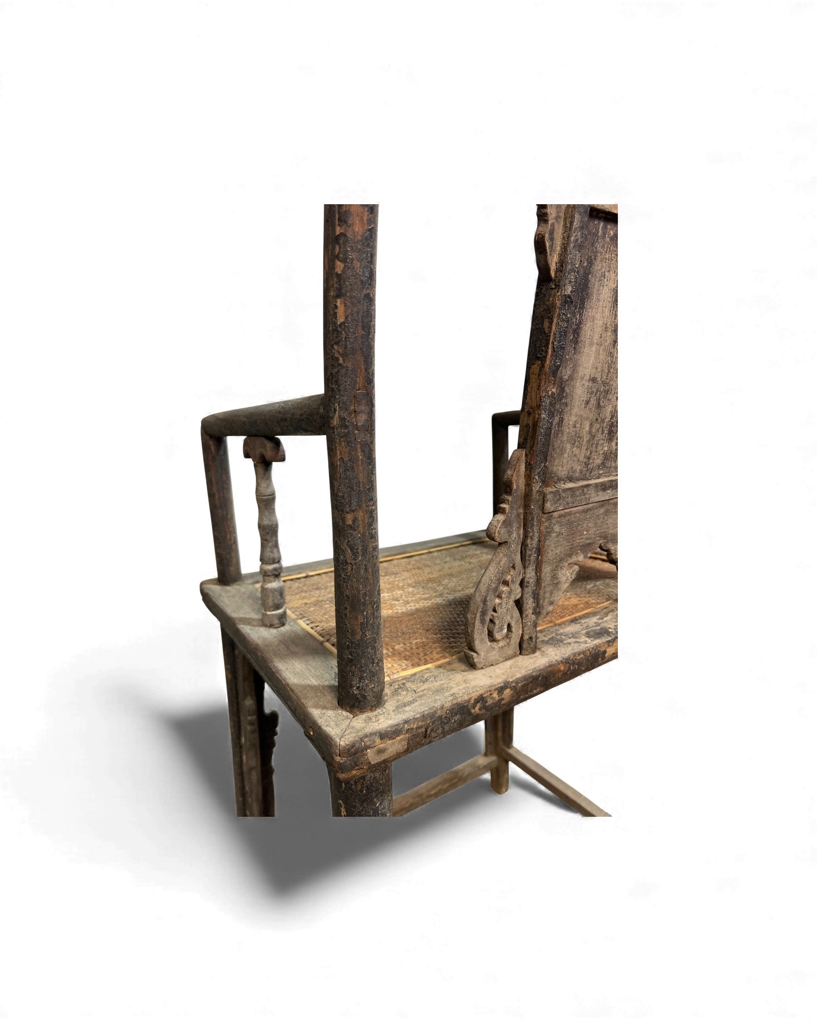 Chinese Elm Armchair with Carved Backrest & New Rattan Seat - Surround Living - 28