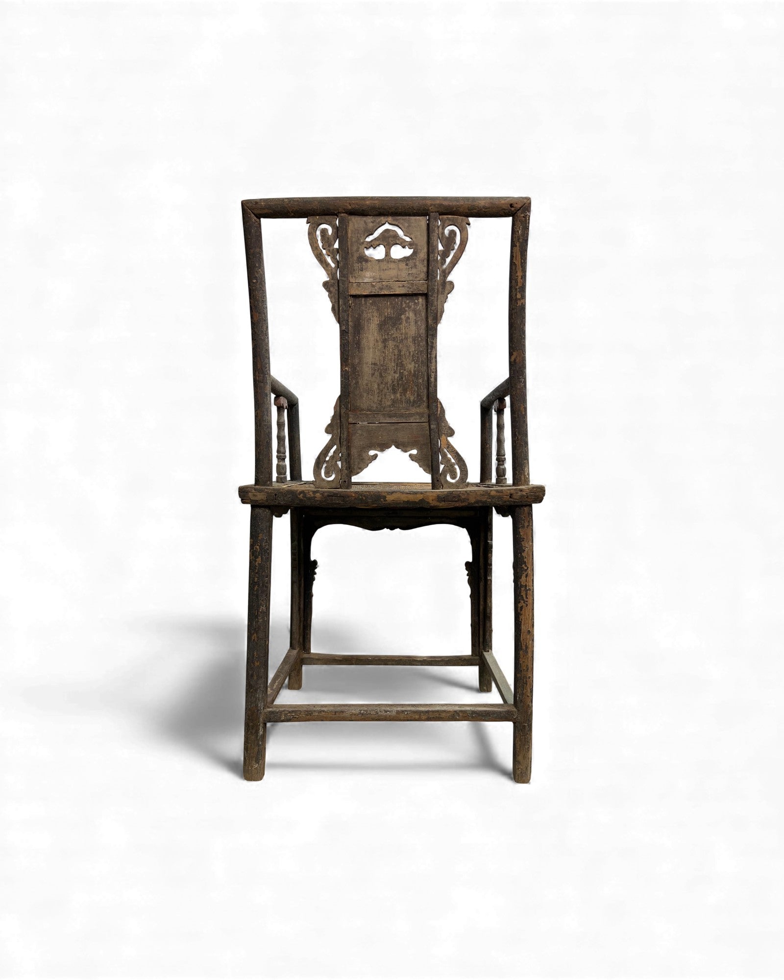 Chinese Elm Armchair with Carved Backrest & New Rattan Seat - Surround Living - 8