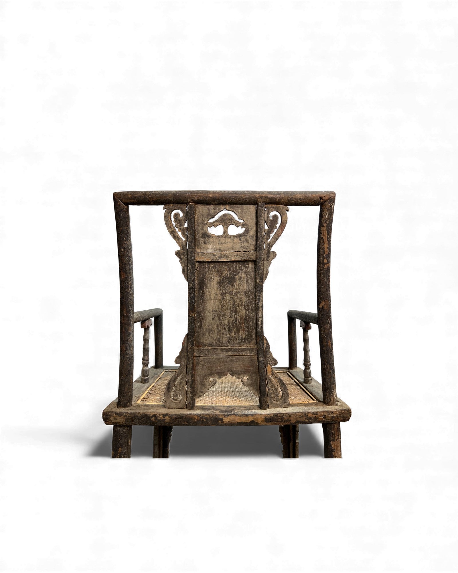 Chinese Elm Armchair with Carved Backrest & New Rattan Seat - Surround Living - 5