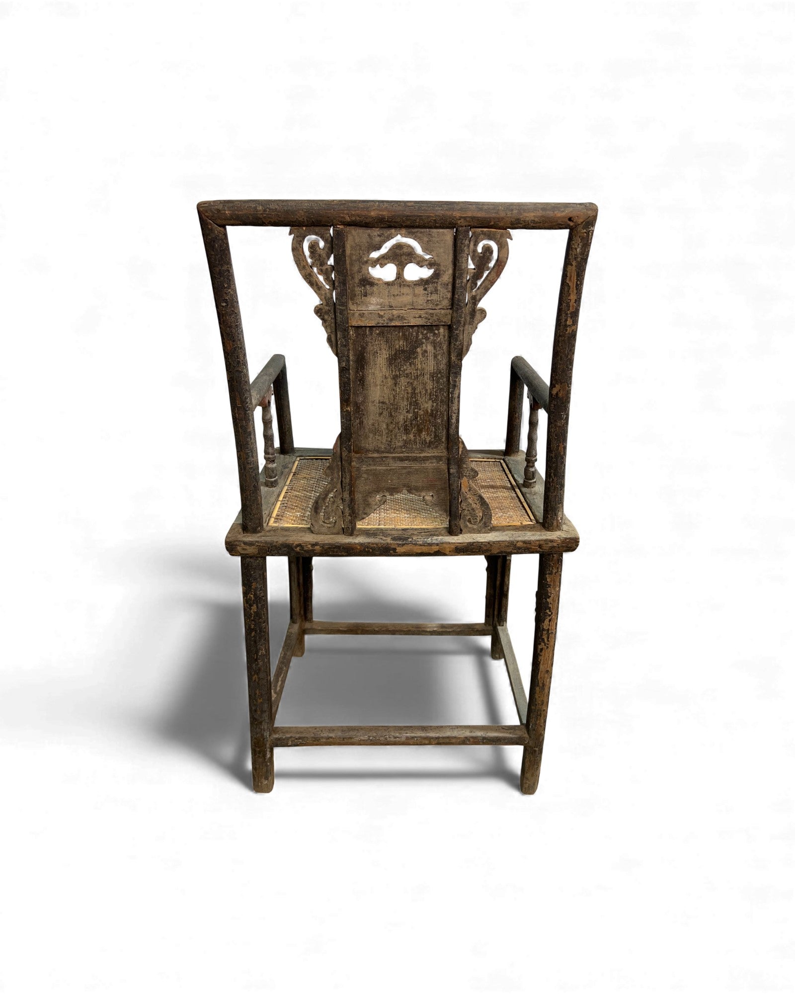Chinese Elm Armchair with Carved Backrest & New Rattan Seat - Surround Living - 17