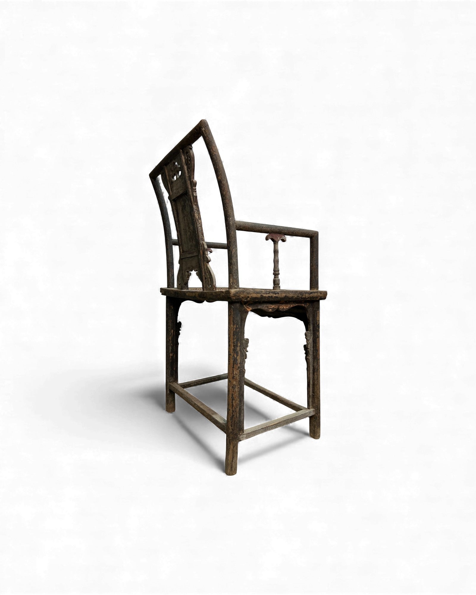 Chinese Elm Armchair with Carved Backrest & New Rattan Seat - Surround Living - 16
