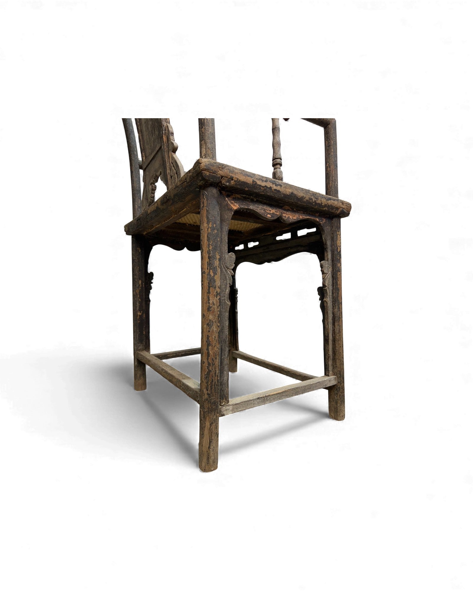 Chinese Elm Armchair with Carved Backrest & New Rattan Seat - Surround Living - 4