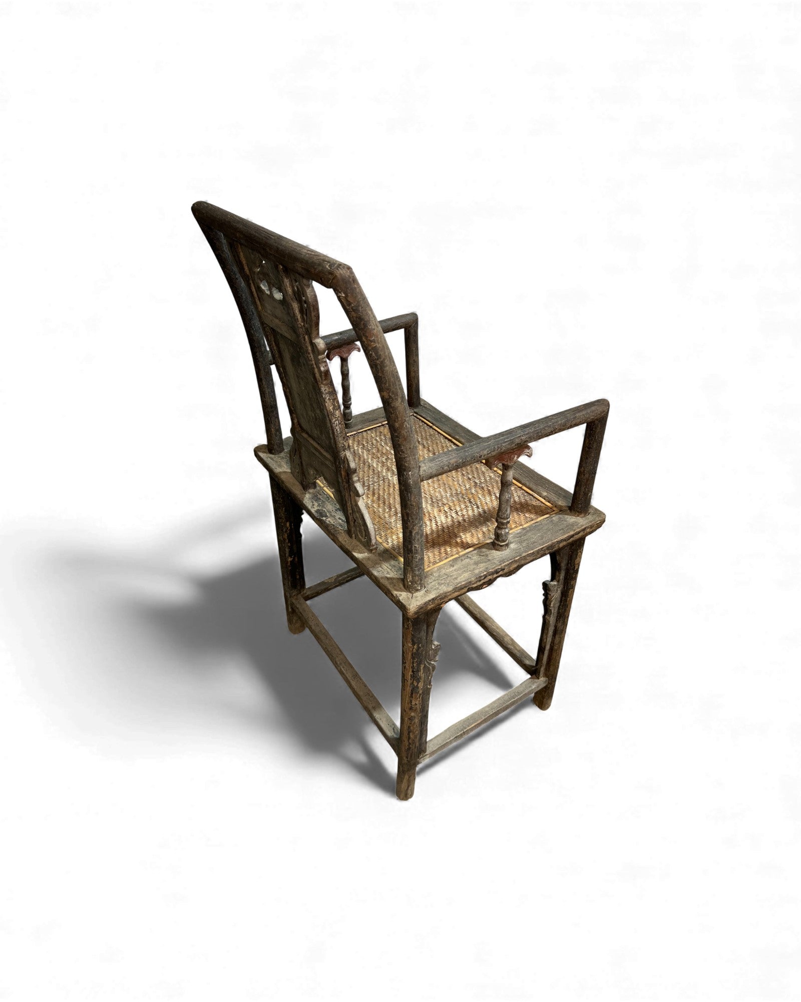 Chinese Elm Armchair with Carved Backrest & New Rattan Seat - Surround Living - 40
