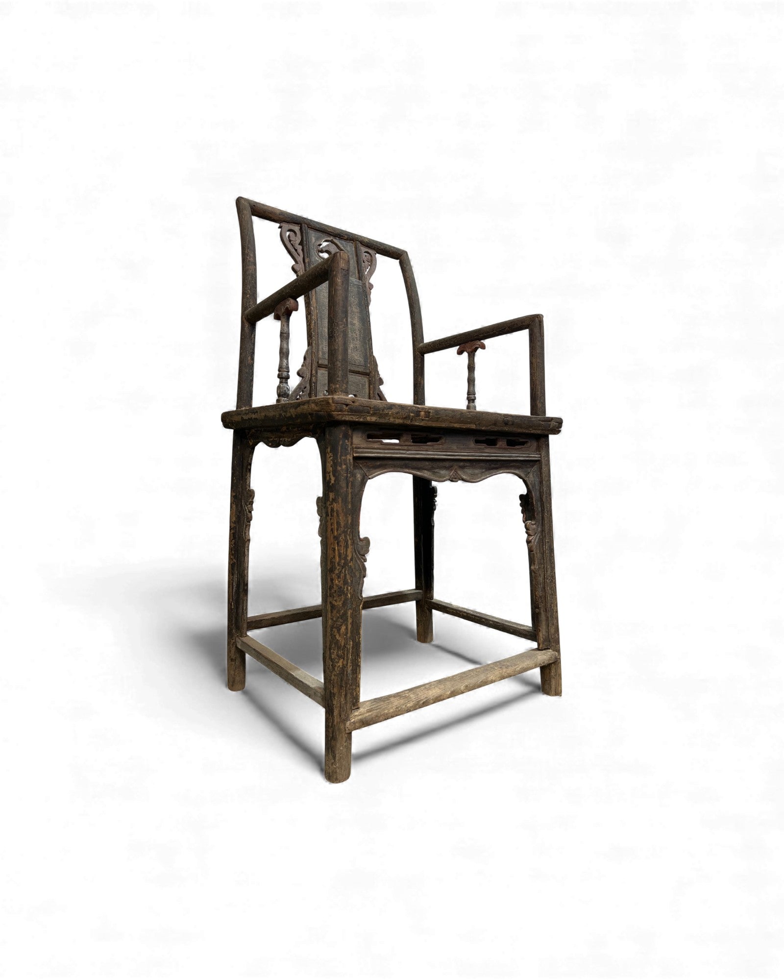 Chinese Elm Armchair with Carved Backrest & New Rattan Seat - Surround Living - 22