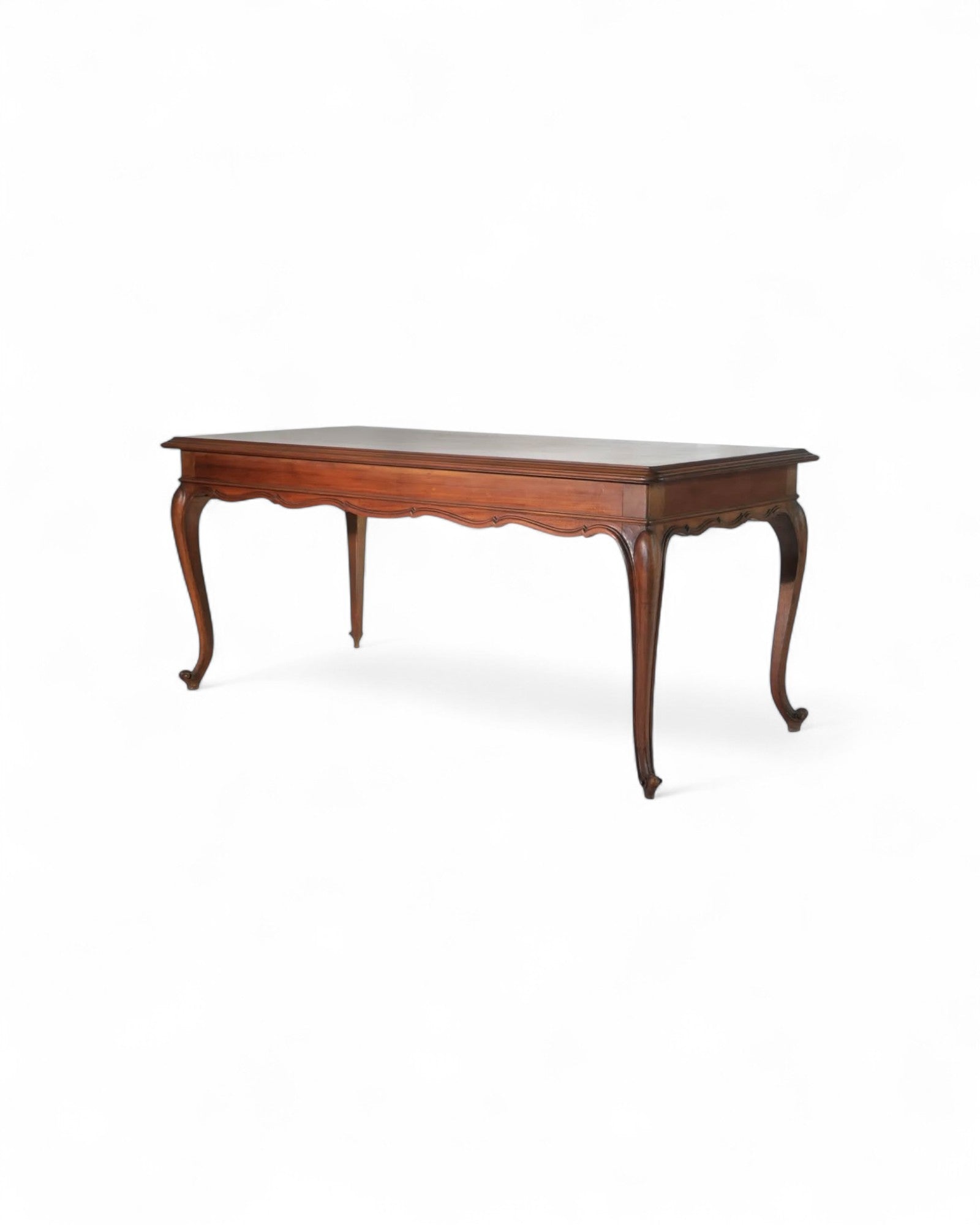 Italian Solid Walnut Louis XV Dining Table with Green Glass Top