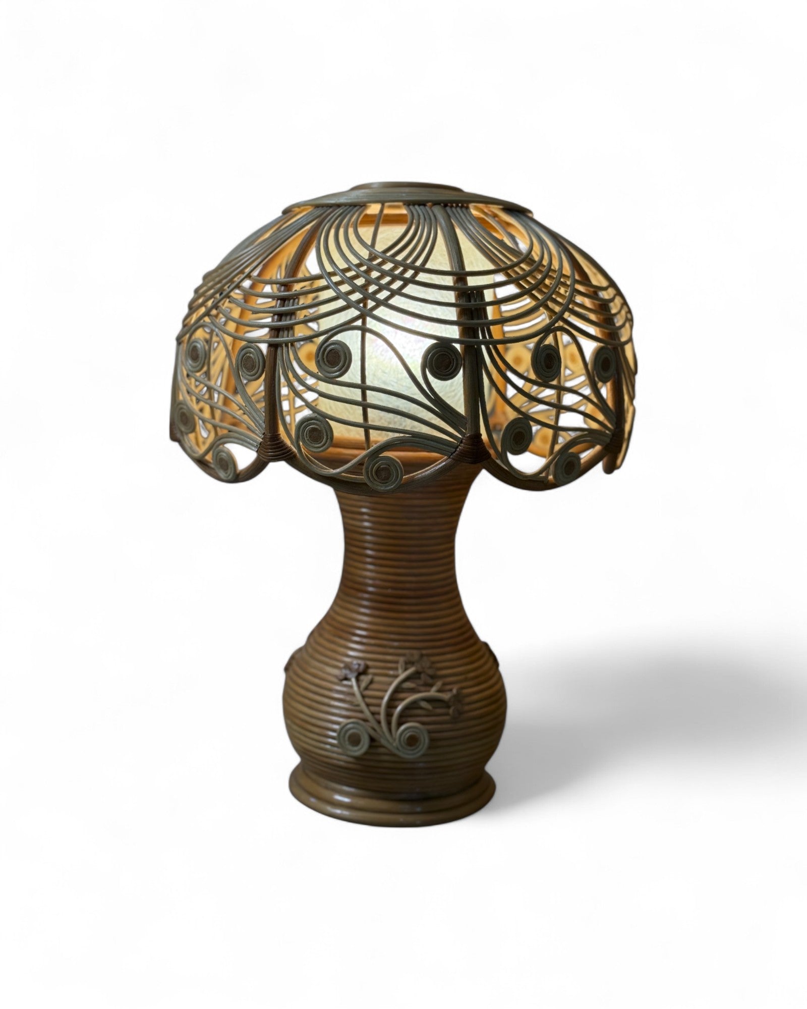 Mid-Century Rattan Mushroom Lamp