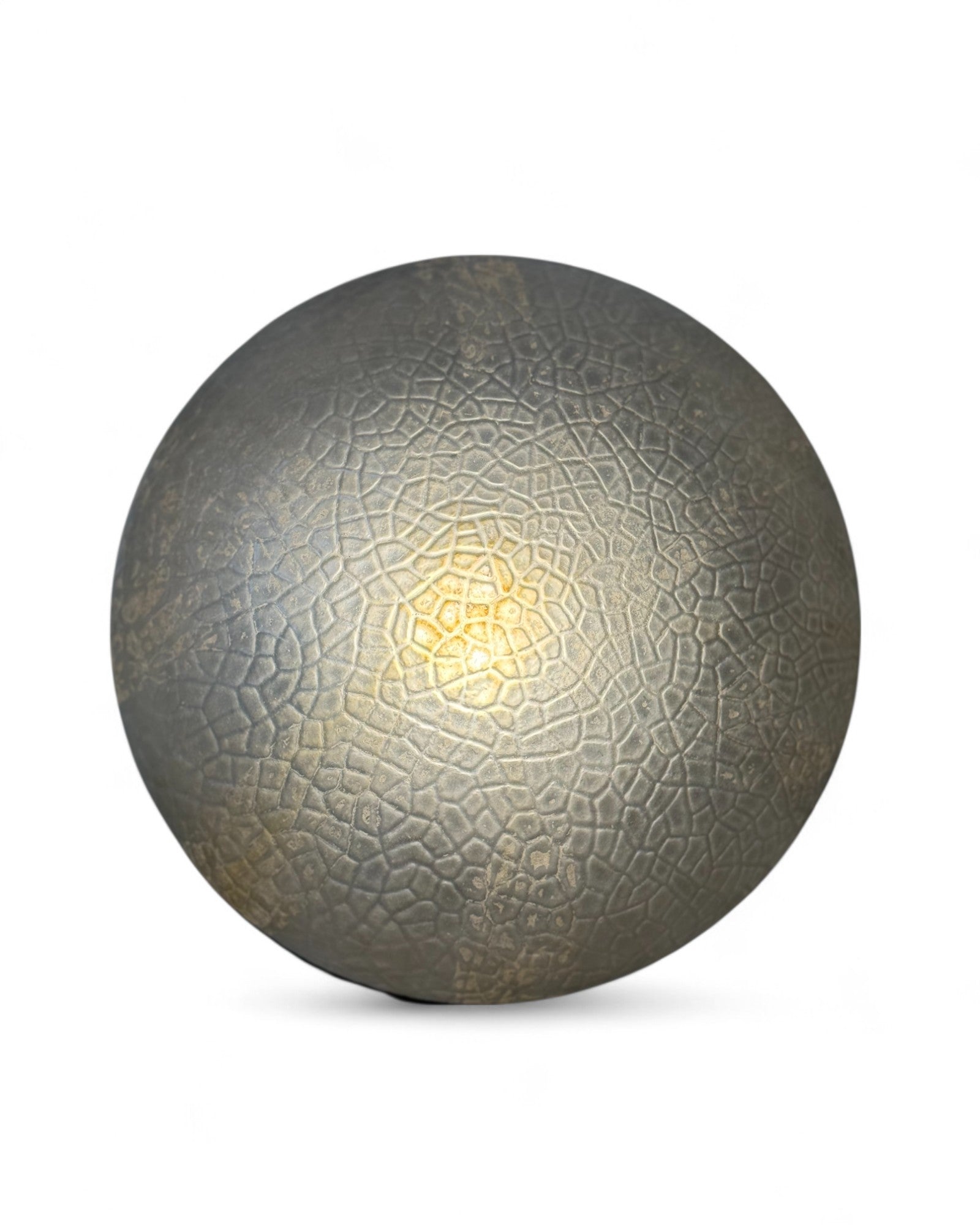 Art Nouveau Twisted Metal Lamp with Crackle Glass Shade