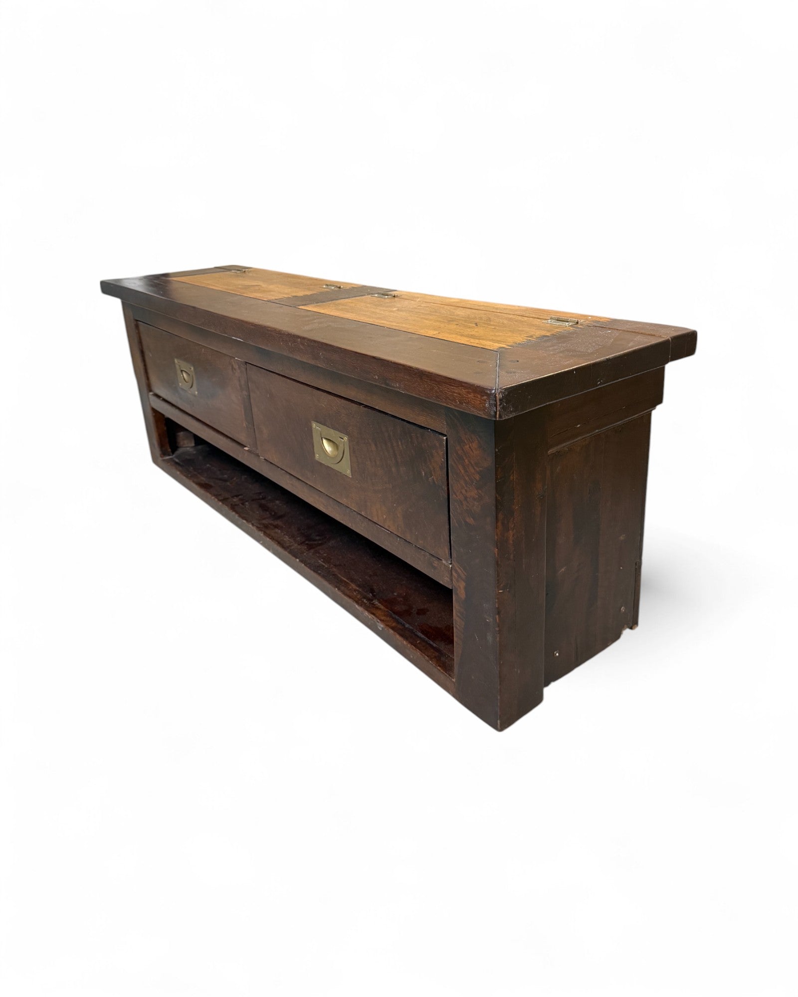 Rustic Campaign-Style Low Console Table