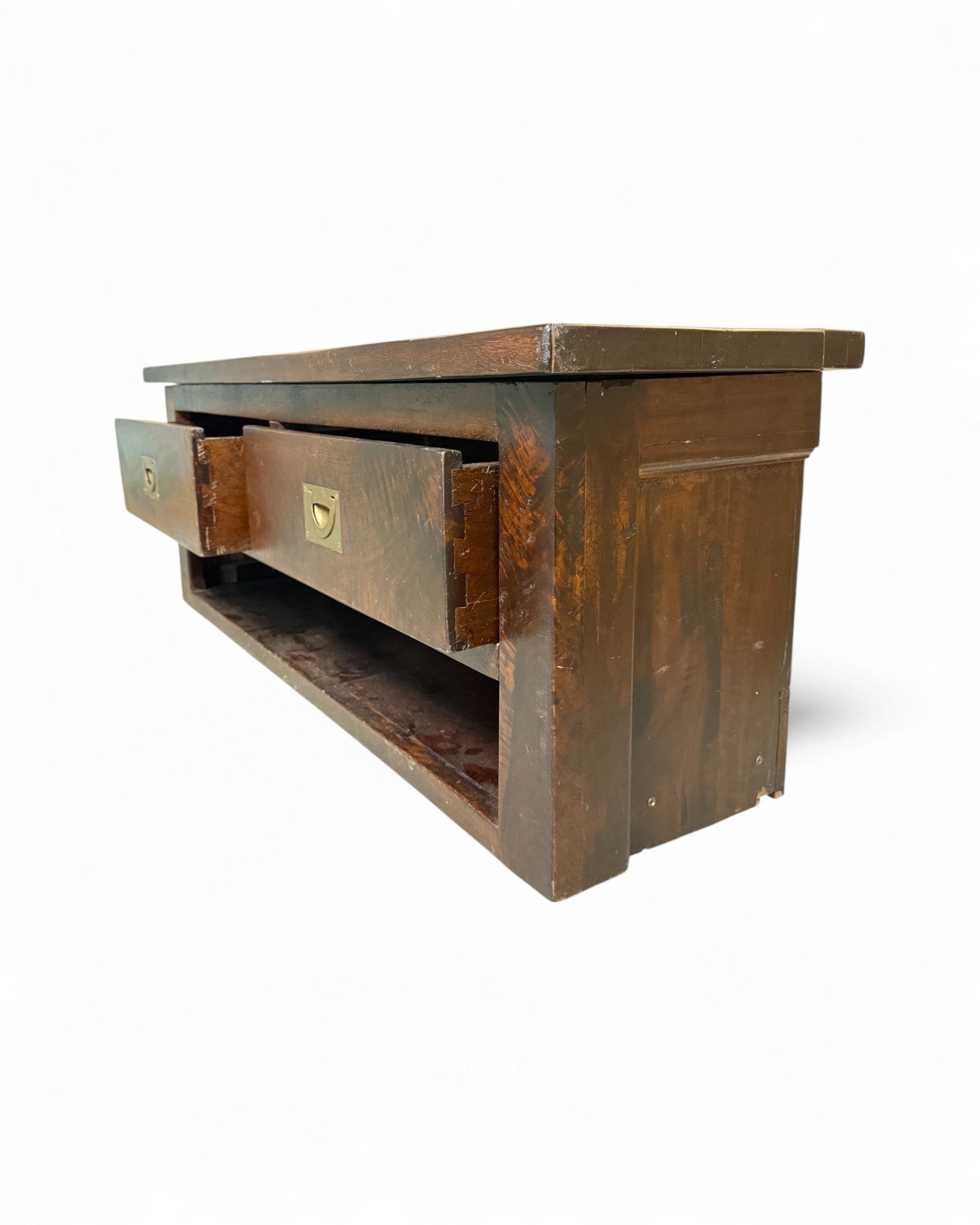 Rustic Campaign-Style Low Console Table