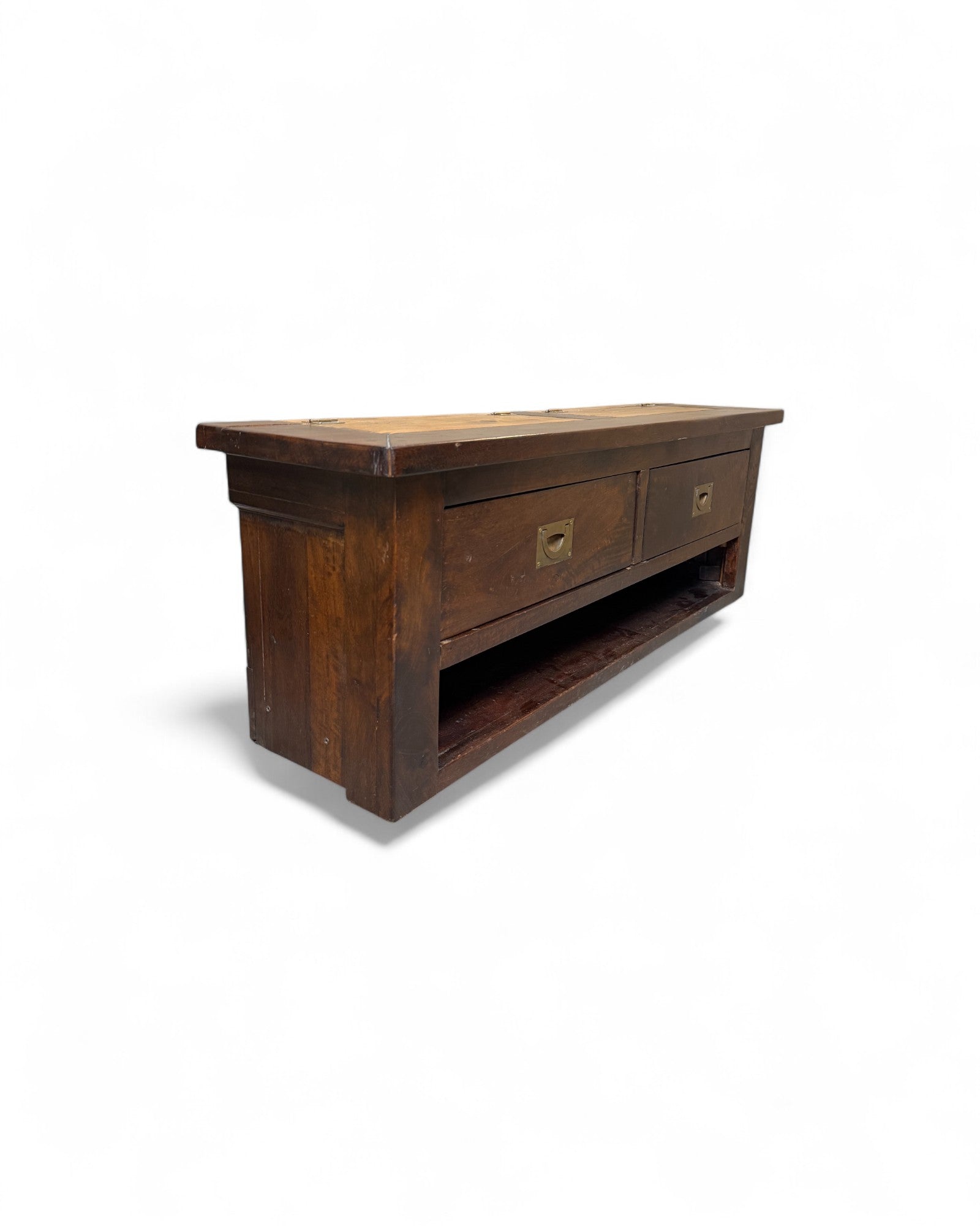 Rustic Campaign-Style Low Console Table