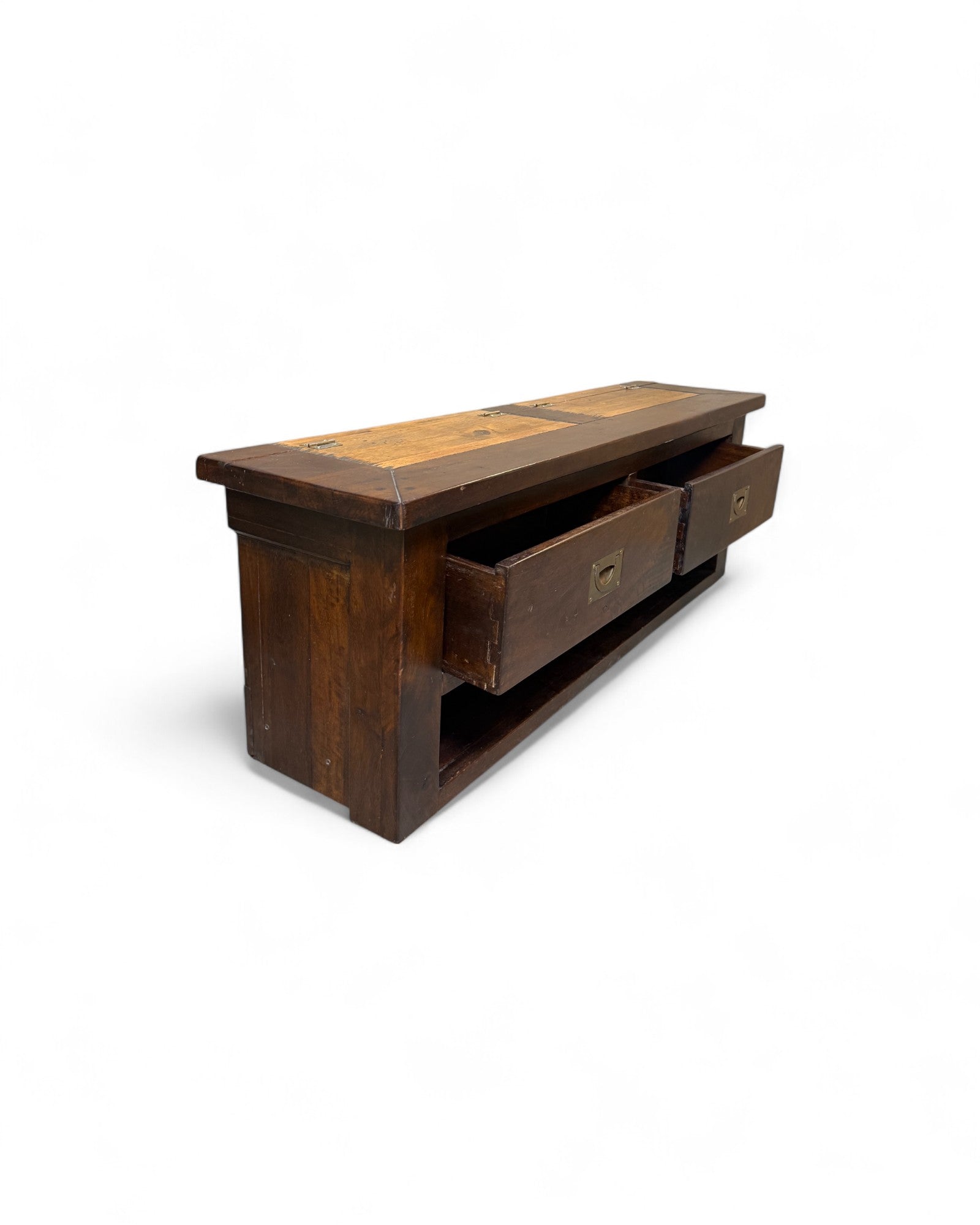 Rustic Campaign-Style Low Console Table
