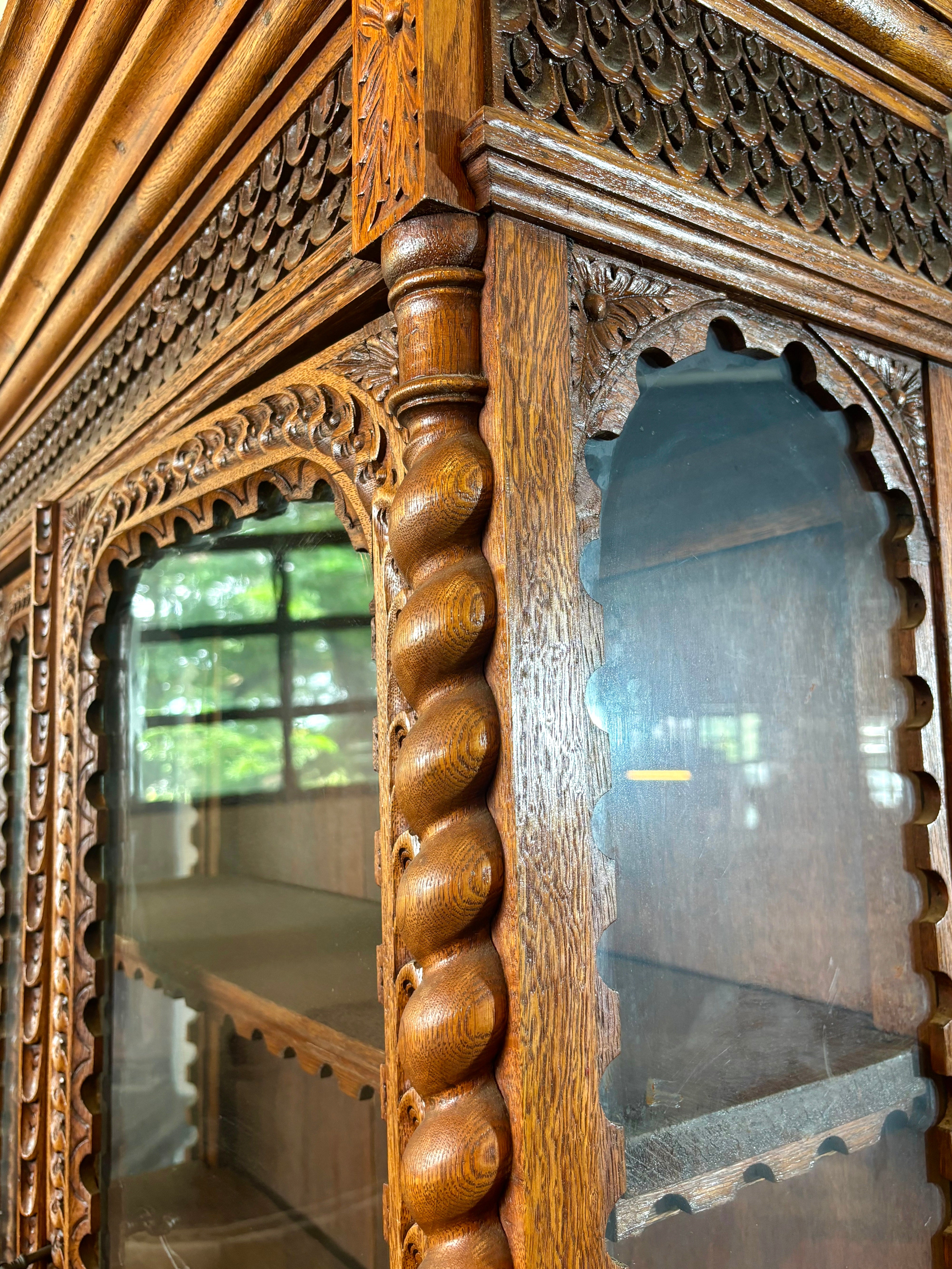 Black Forest German Antique Carved Book Case Cabinet