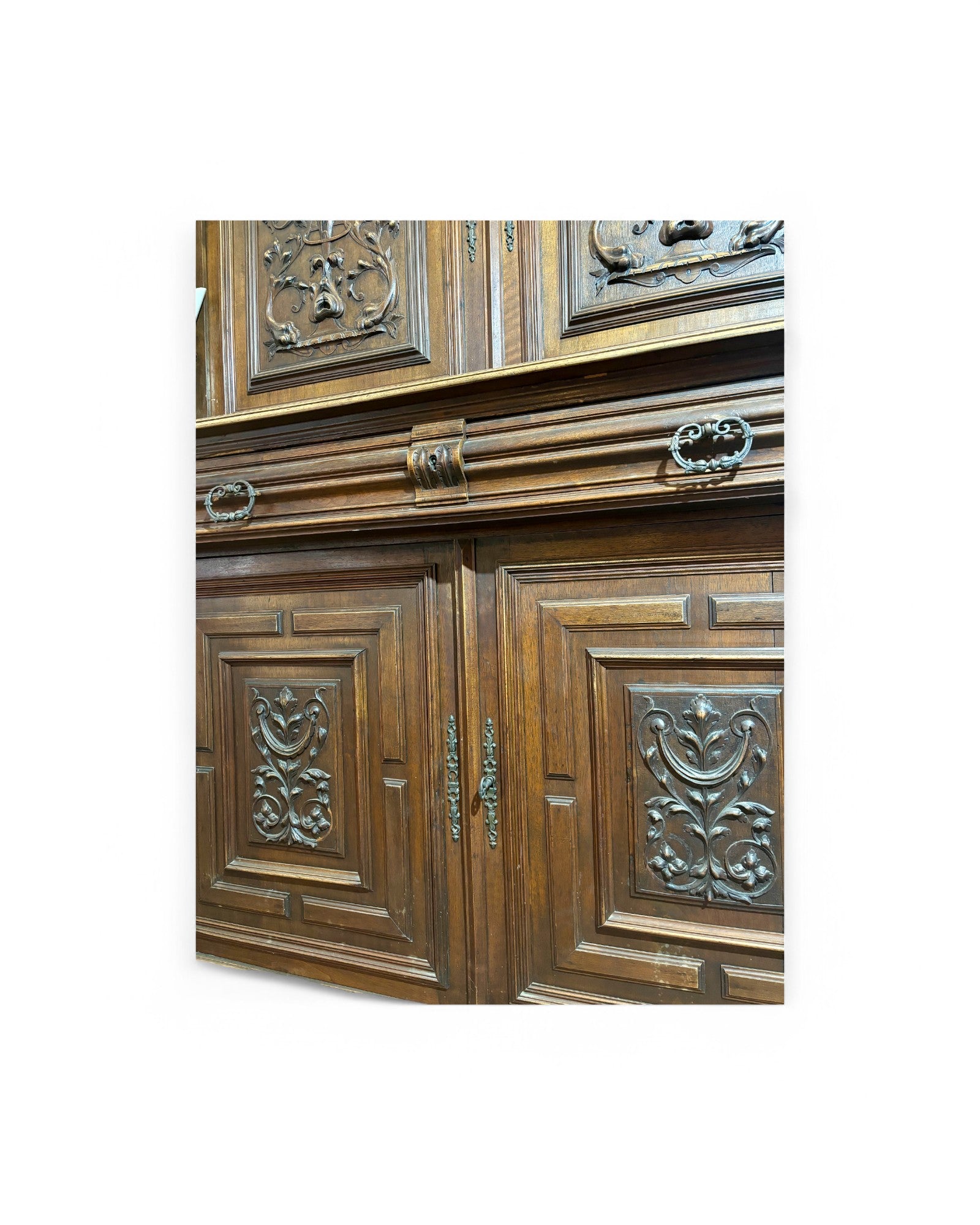 Antique French Floral Henri II Walnut Dresser/Cabinet