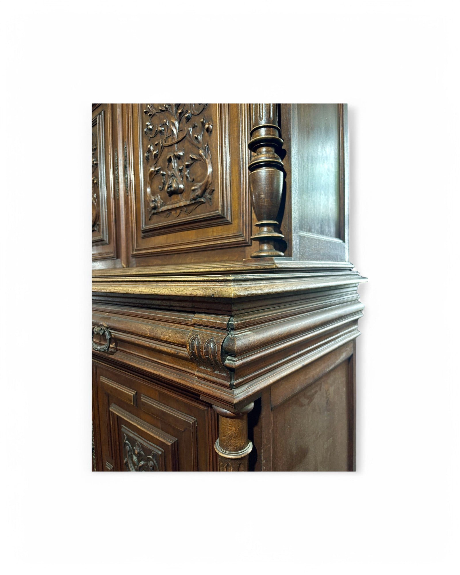 Antique French Floral Henri II Walnut Dresser/Cabinet