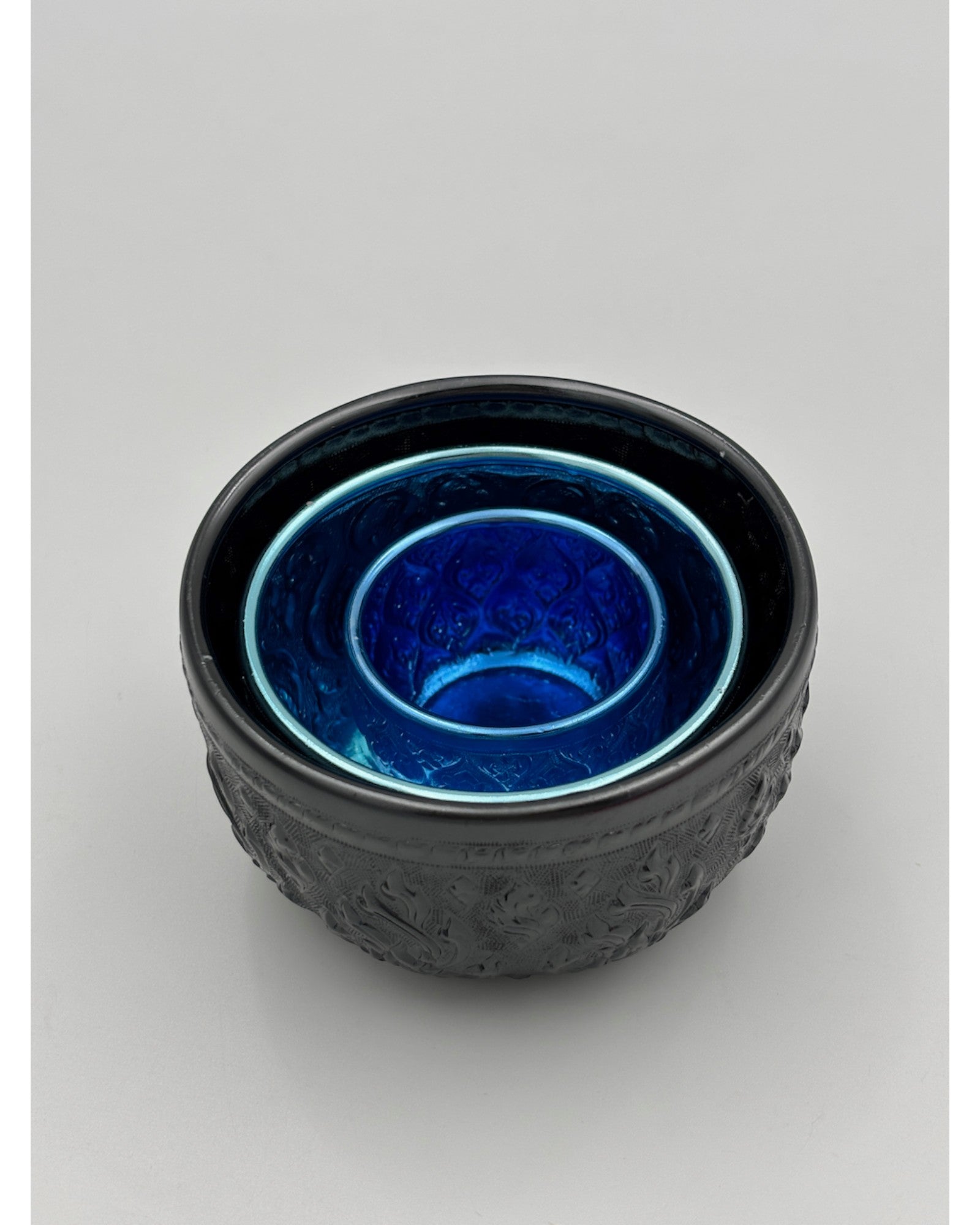 Thai Shades of Blue Embossed Aluminium Nesting Bowls - Set of 4