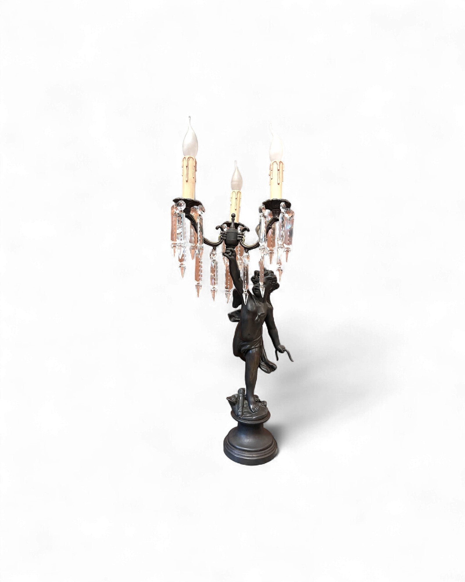 Bronze Cherub Girandole Candelabra Lamp - 3 Light