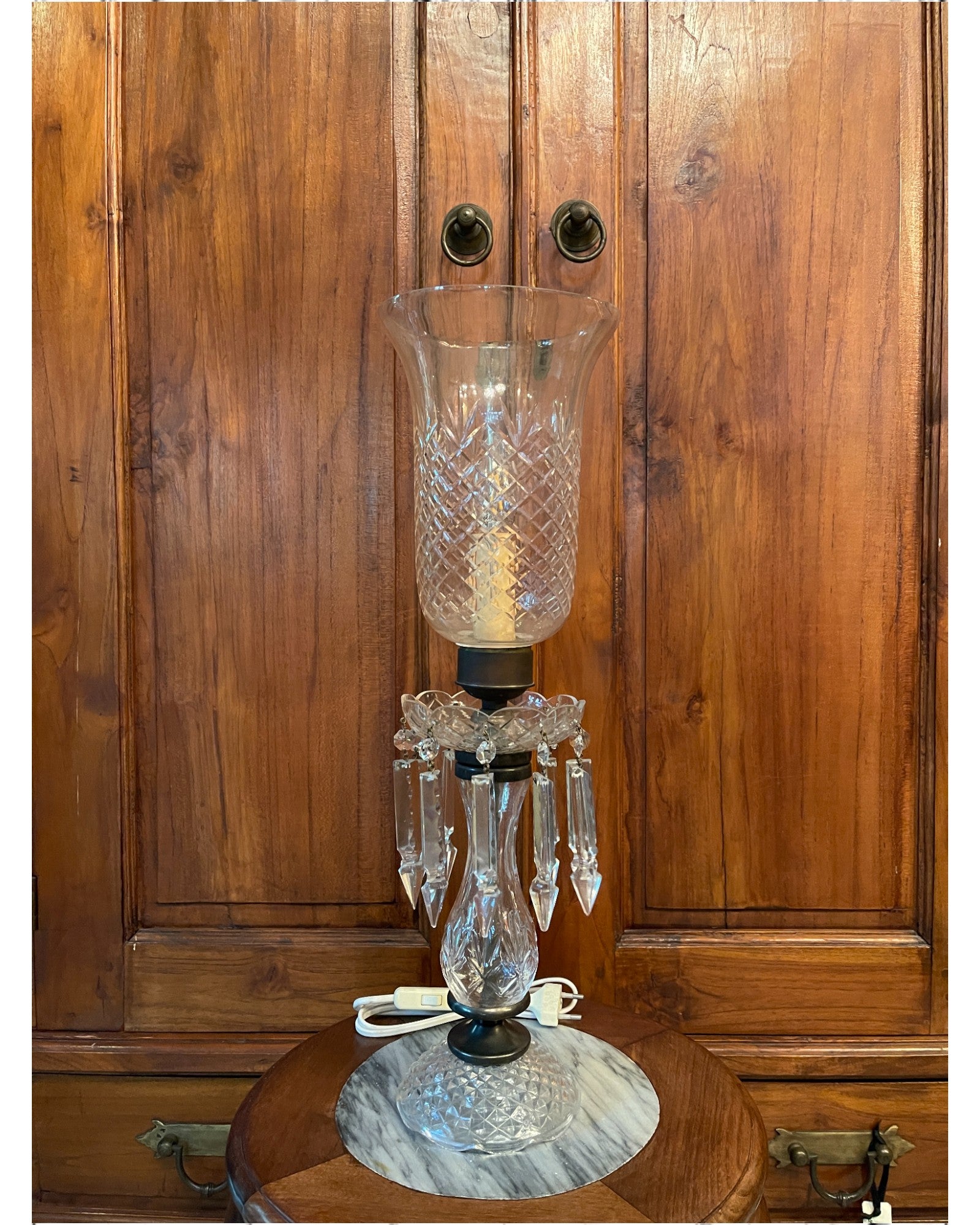 Vintage Crystal Lustre Hurricane Lamp