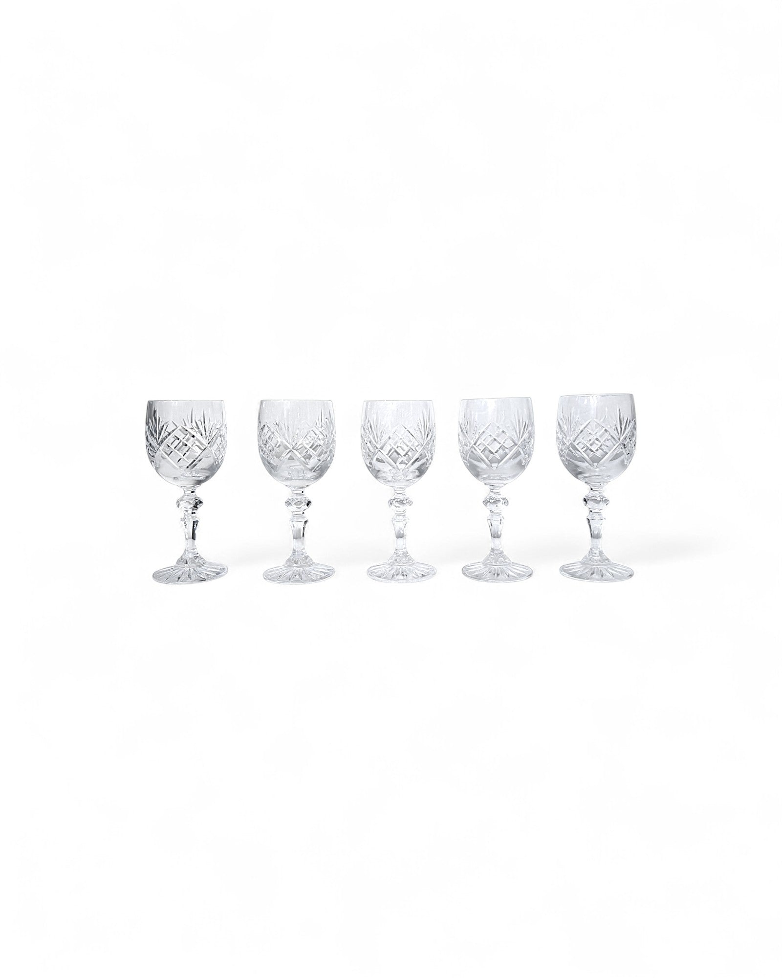 Vintage Starburst-Cut Crystal Wine Glasses – Set of 5