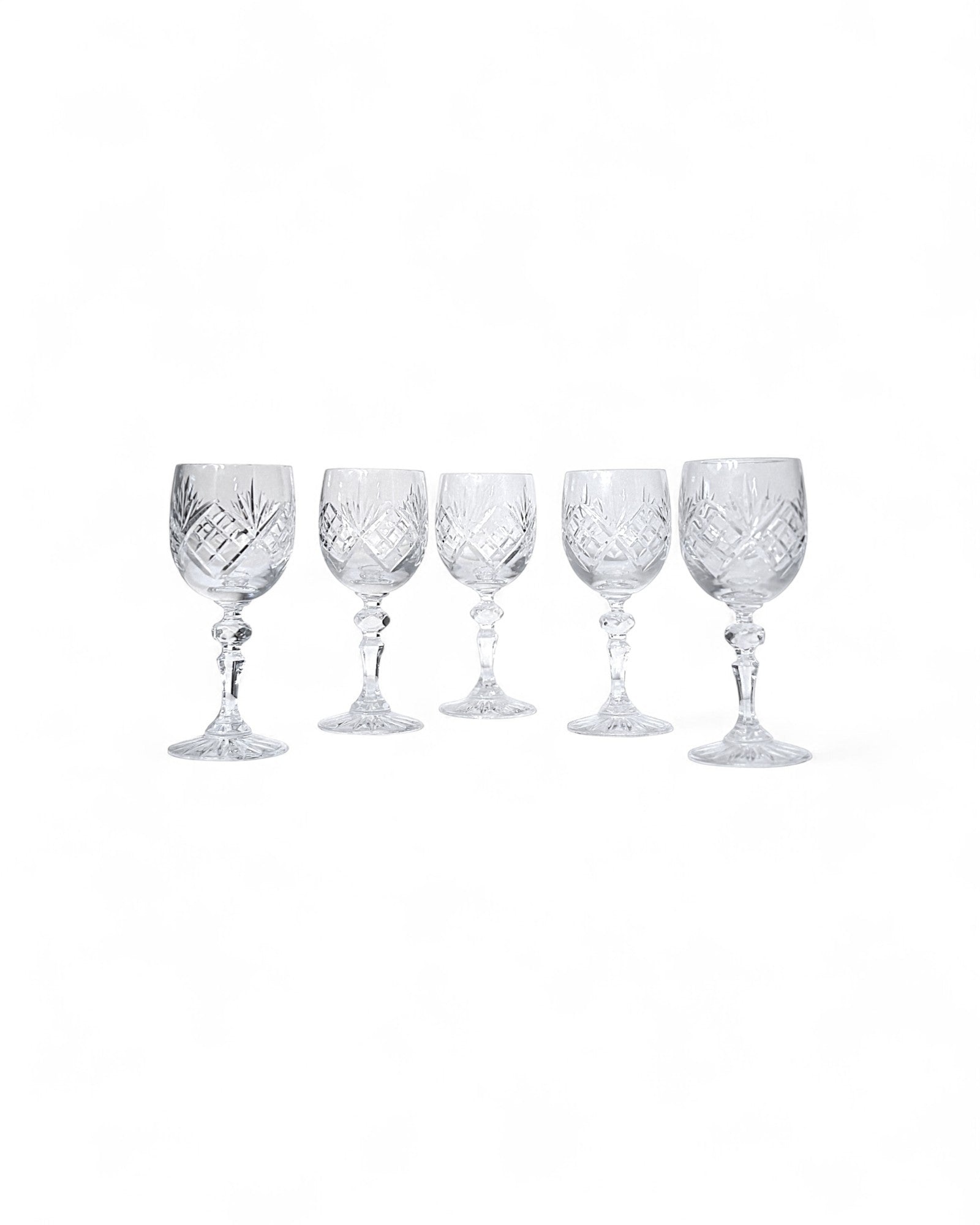 Vintage Starburst-Cut Crystal Wine Glasses – Set of 5