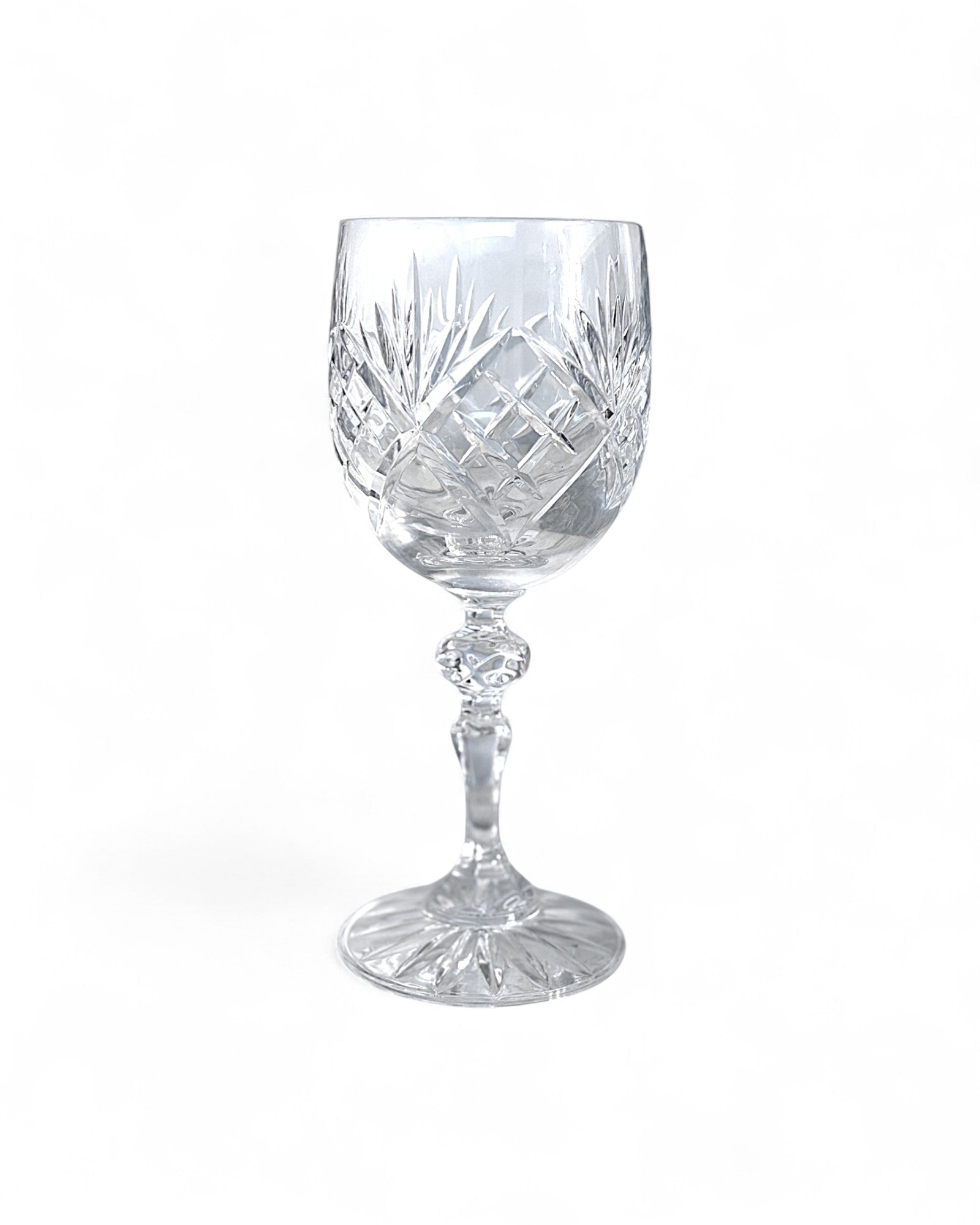 Vintage Starburst-Cut Crystal Wine Glasses – Set of 5