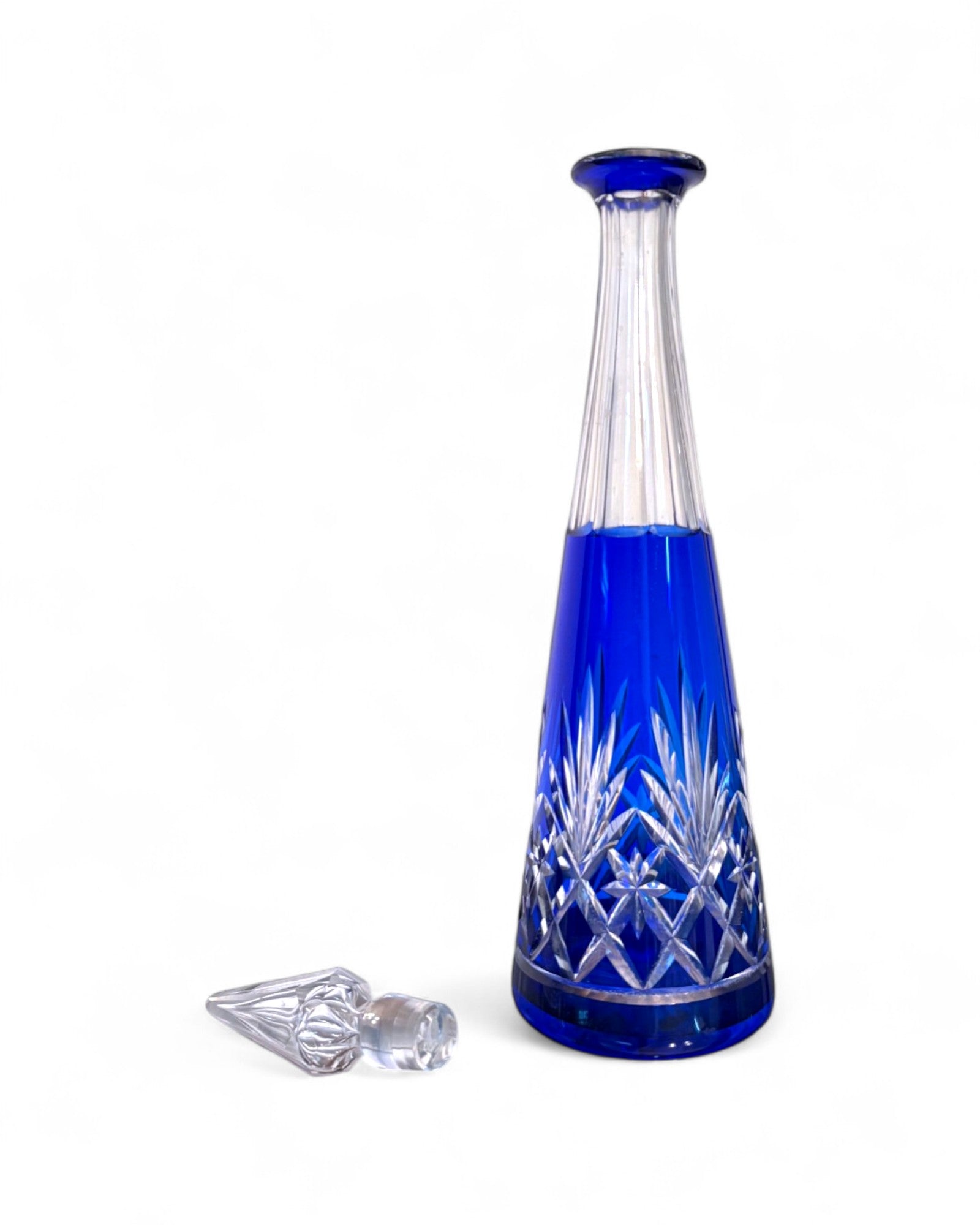 Vintage Baccarat Cobalt Blue Cut-to-Clear Crystal Decanter with Stopper