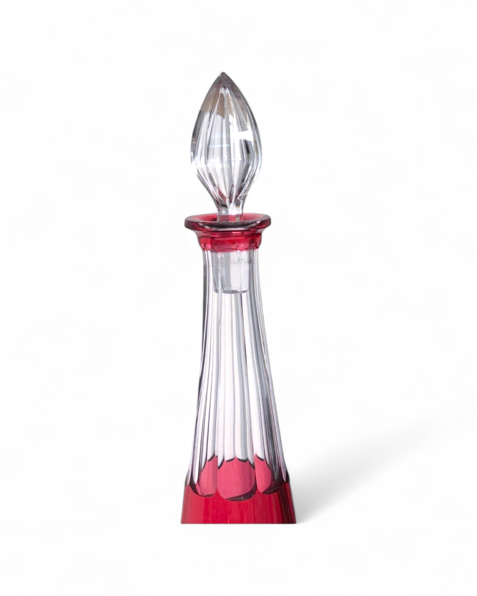 Vintage Baccarat Cobalt Red Cut-to-Clear Crystal Decanter with Stopper