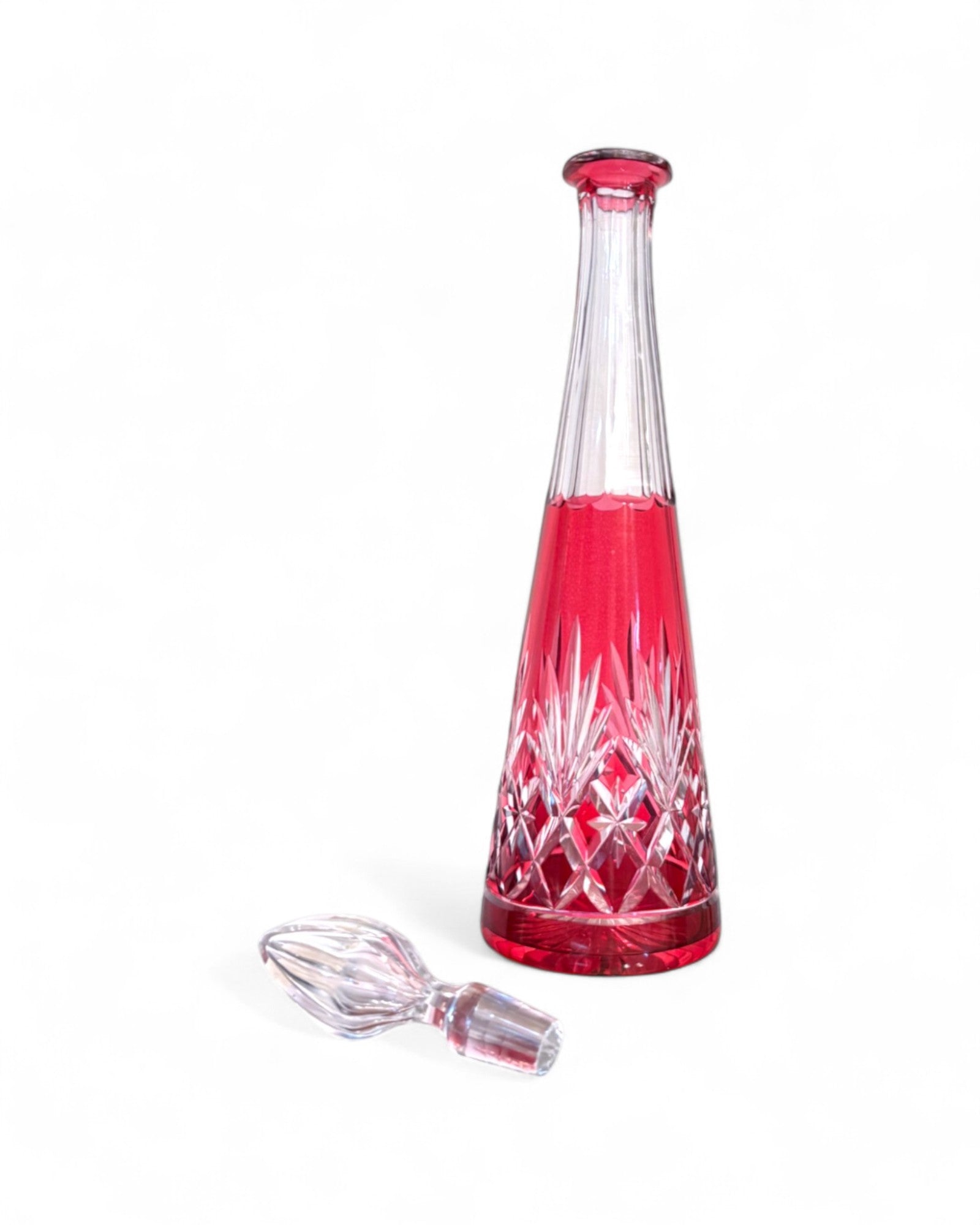 Vintage Baccarat Cobalt Red Cut-to-Clear Crystal Decanter with Stopper