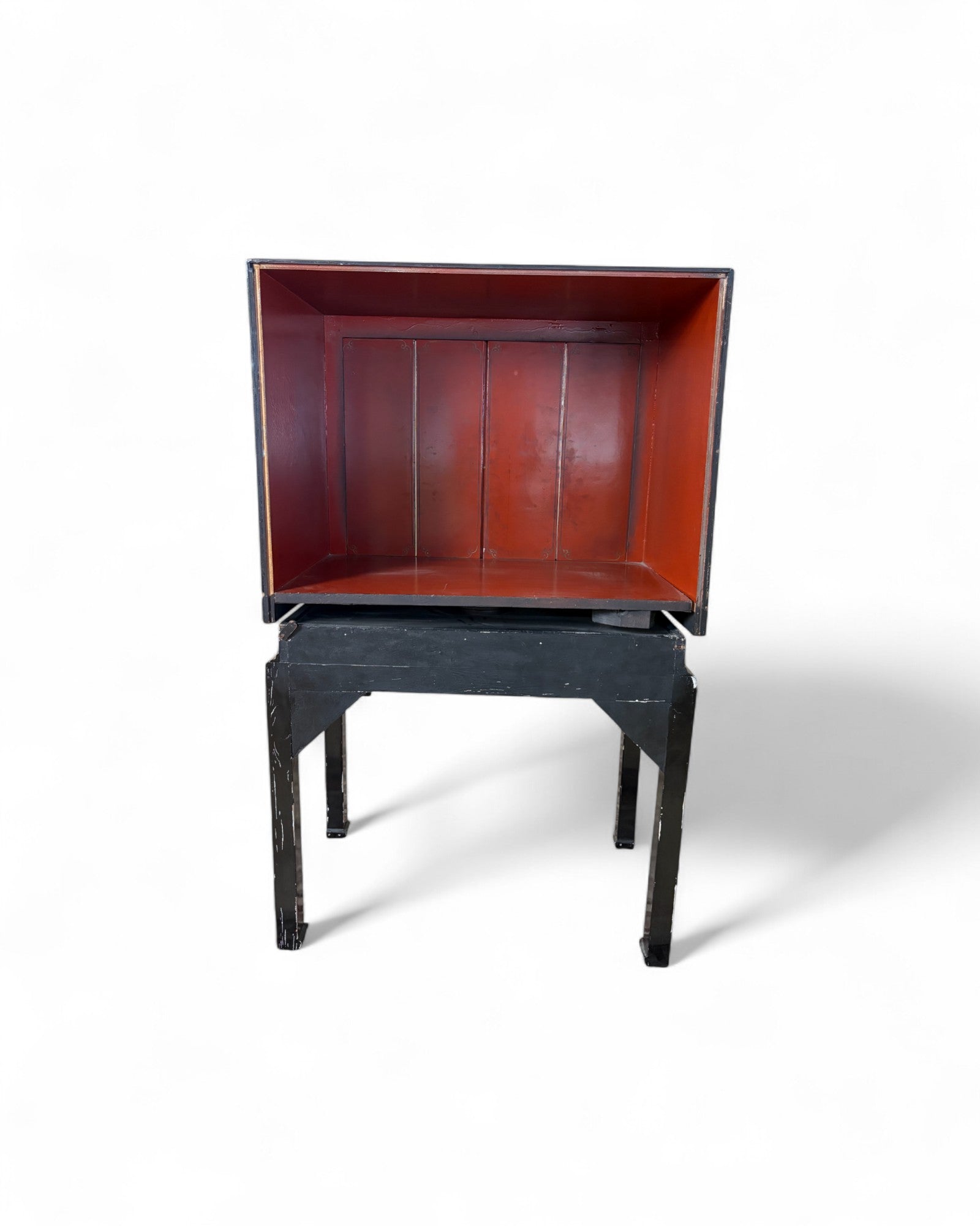 Chinese Black Lacquer Sliding TV Cabinet with Mother-of-Pearl Inlay