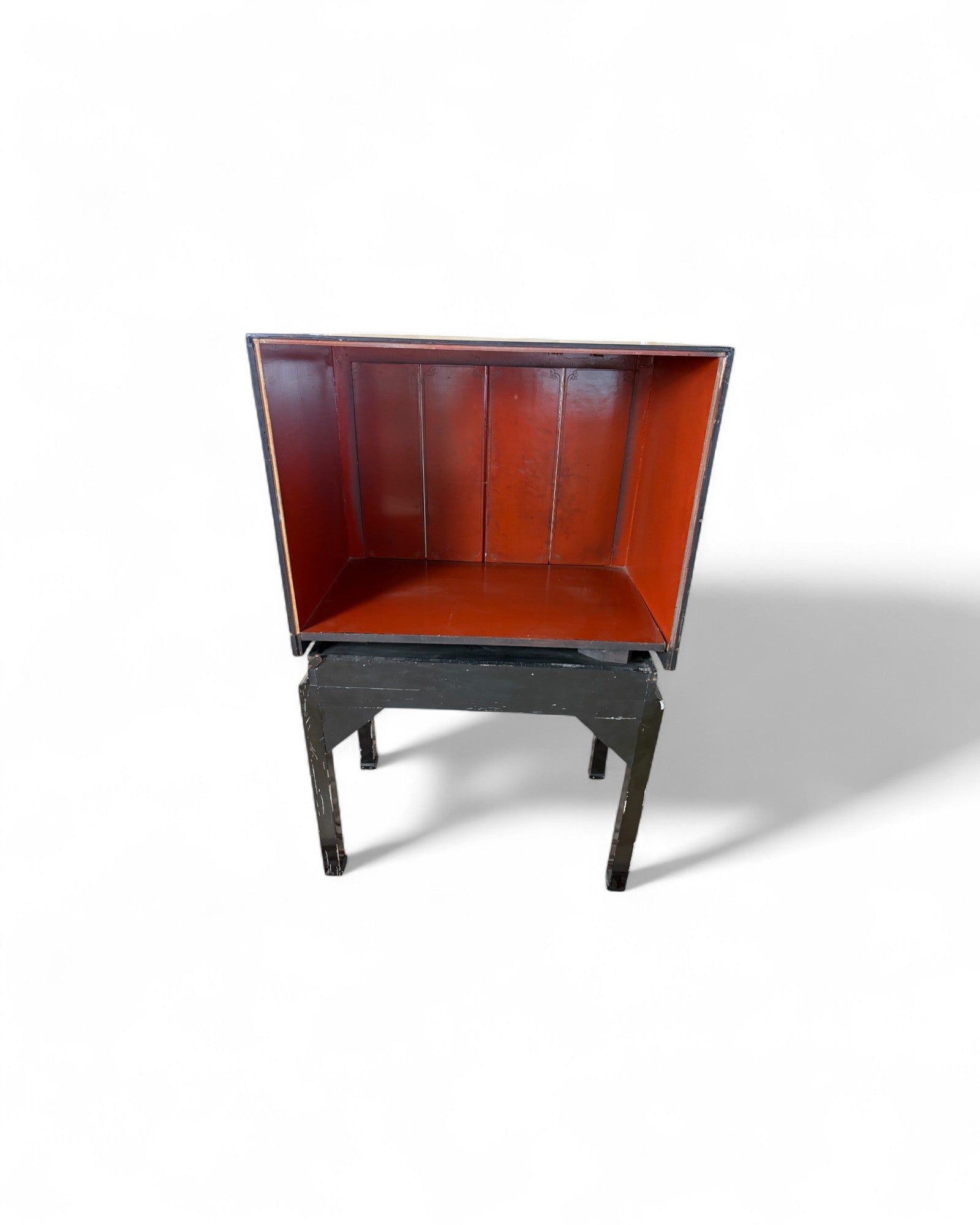 Chinese Black Lacquer Sliding TV Cabinet with Mother-of-Pearl Inlay