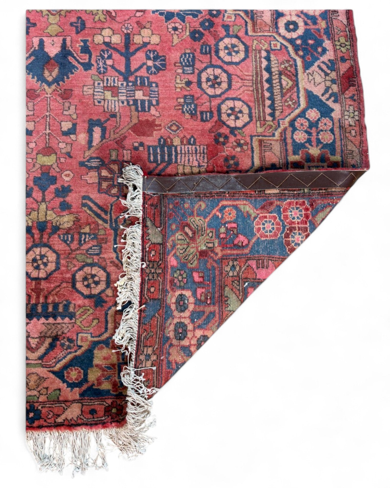 Vintage Persian Heriz Rug in Rose Red and Navy | 242 x 147cm